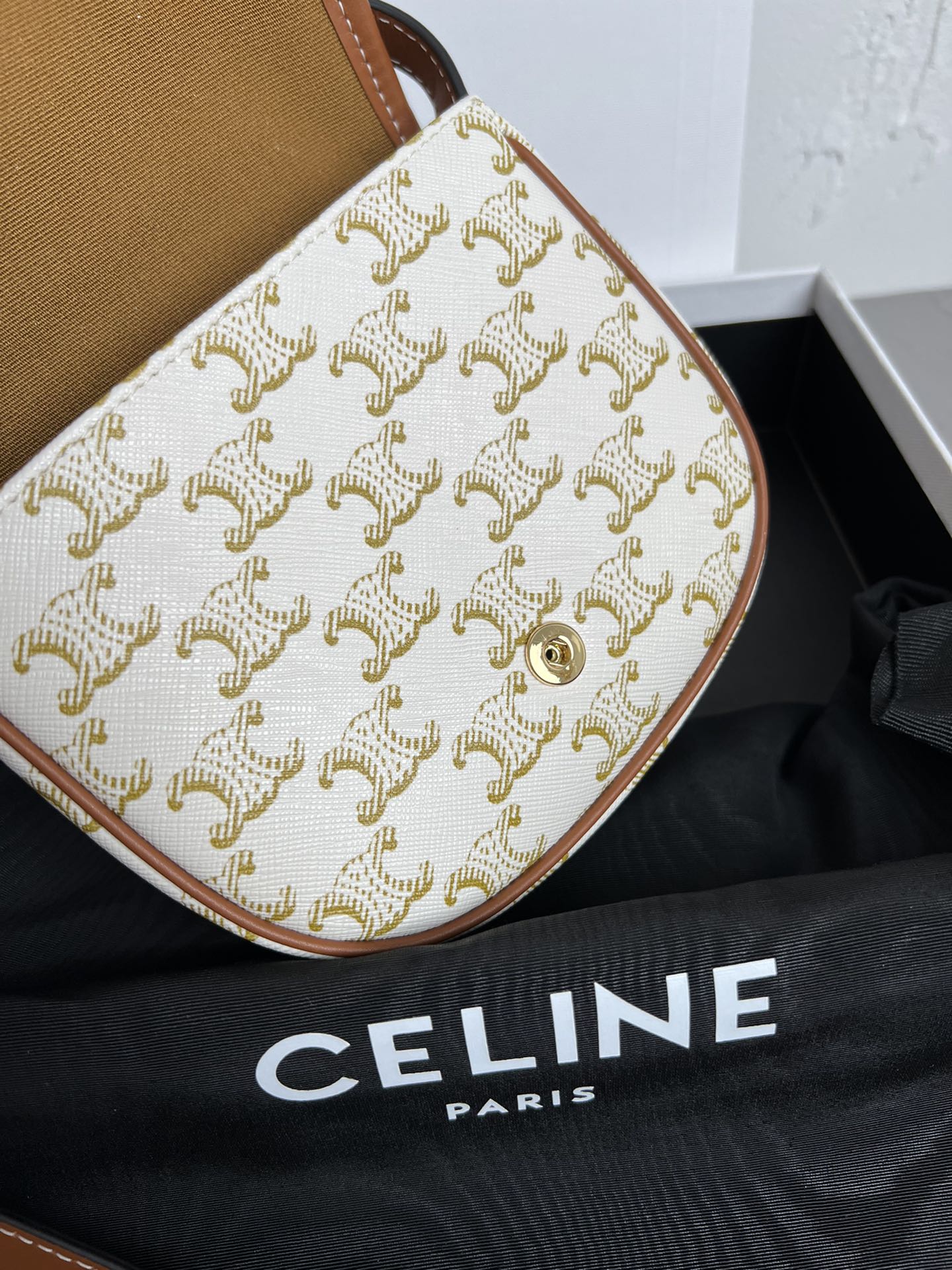 Bagsaaa Ce1i*e Mini Besace In Triomphe Canvas And Calfskin White - 16 X 14 X 4 CM
