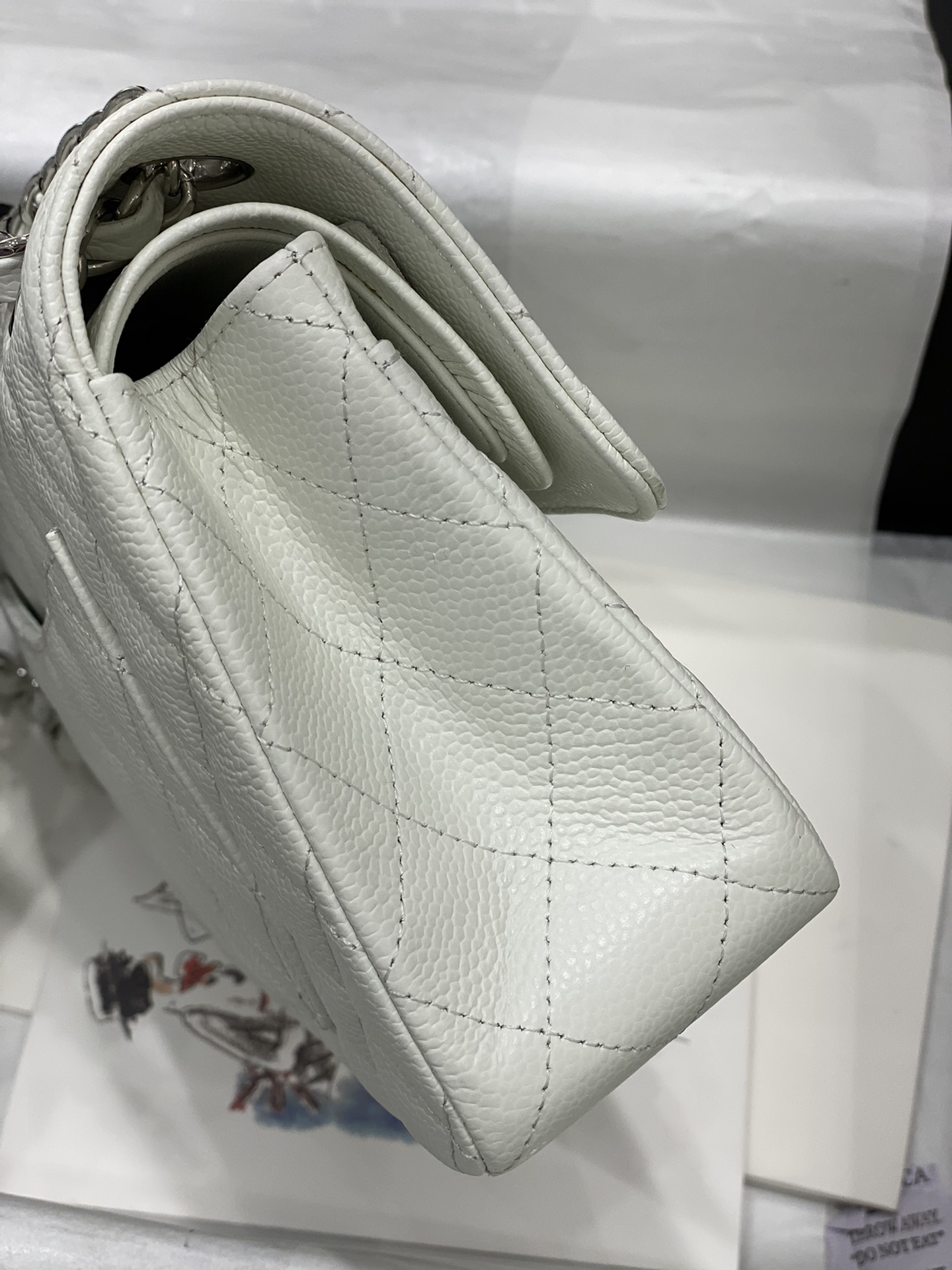 Bagsaaa Ch**el Small Flap Bag White Caviar Silver Hardware - 23.5 cm