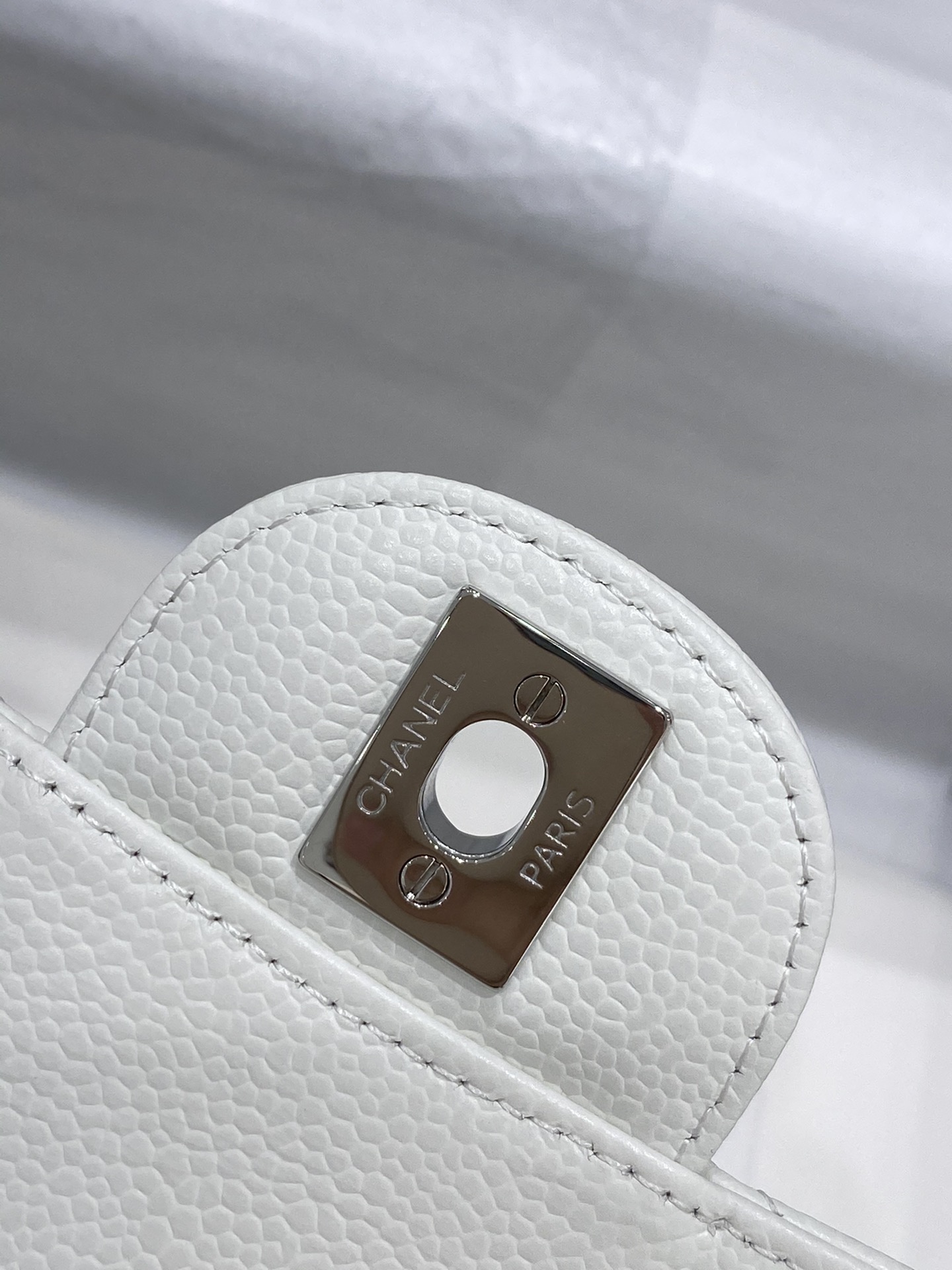Bagsaaa Ch**el Small Flap Bag White Caviar Silver Hardware - 23.5 cm