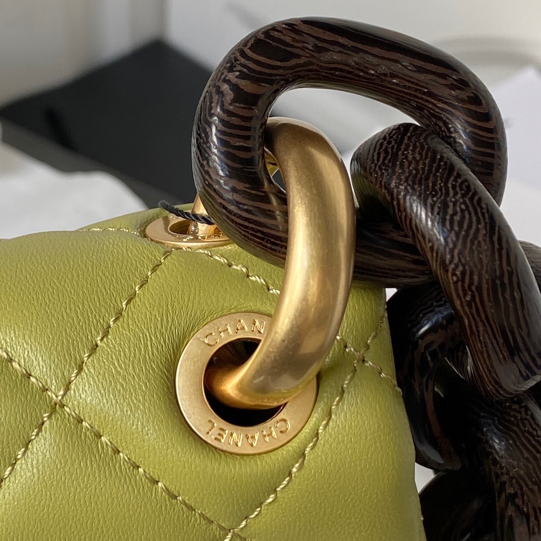 Bagsaaa Ch**el Mini Flap Bag Lambskin & Wenge Wood Green AS4165 - 11 × 18 × 7 cm