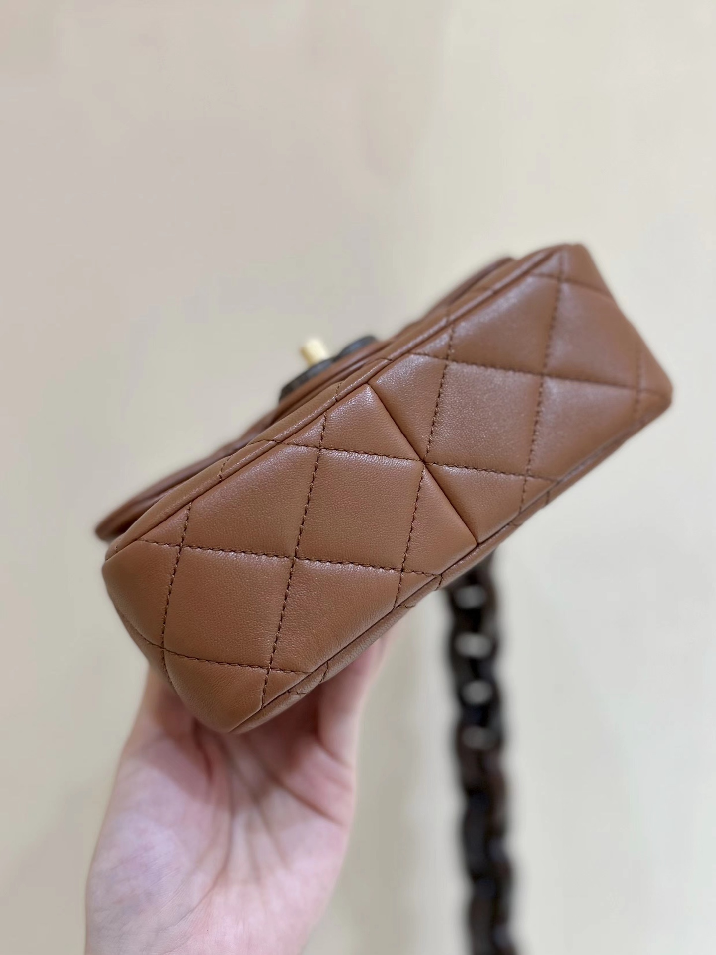 Bagsaaa Ch**el Mini Flap Bag Lambskin & Wenge Wood Brown AS4165 - 11 × 18 × 7 cm