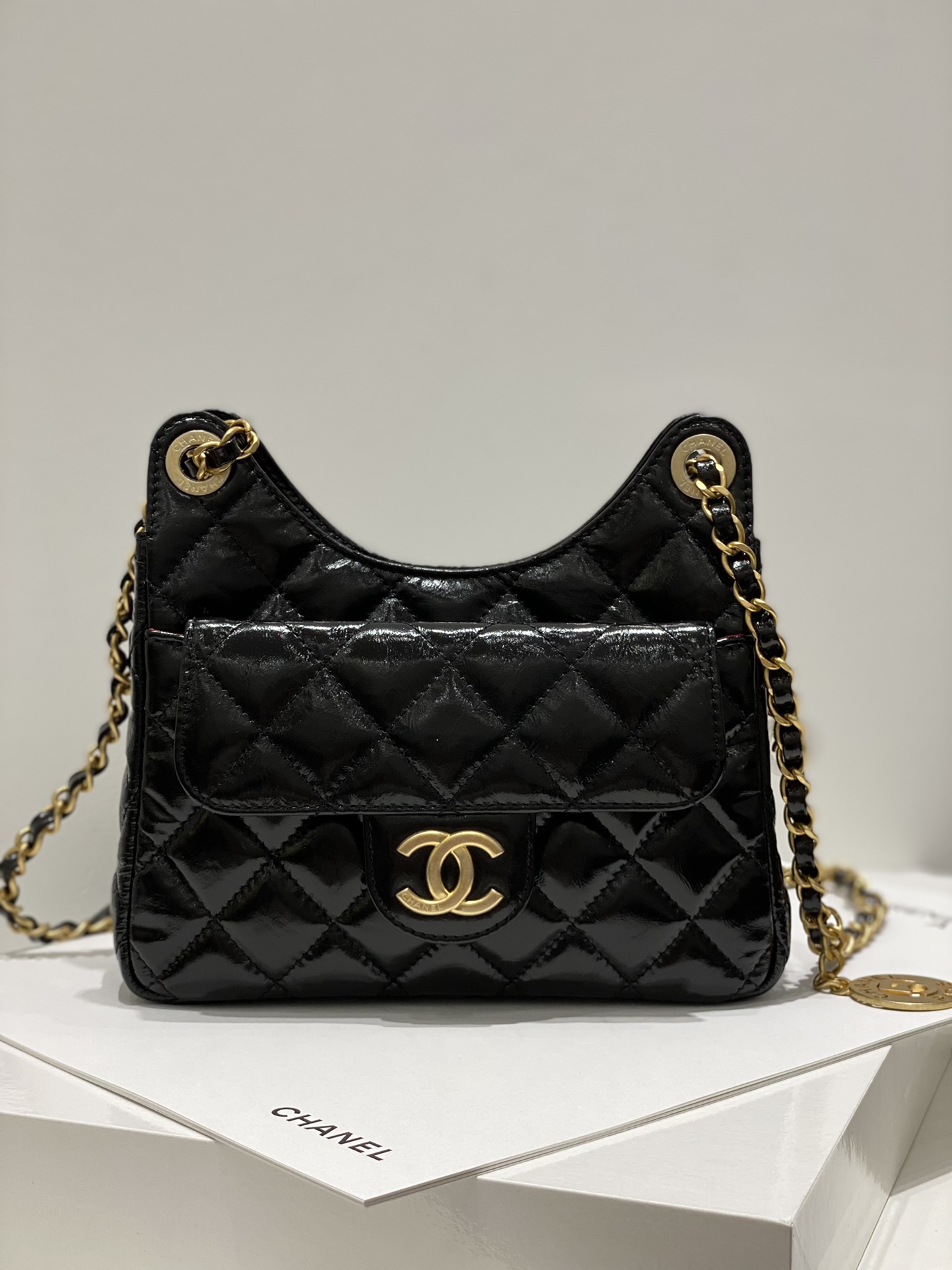 Bagsaaa Ch**el Hobo Handbag Black AS3690 - 21.5×22.5×7 cm