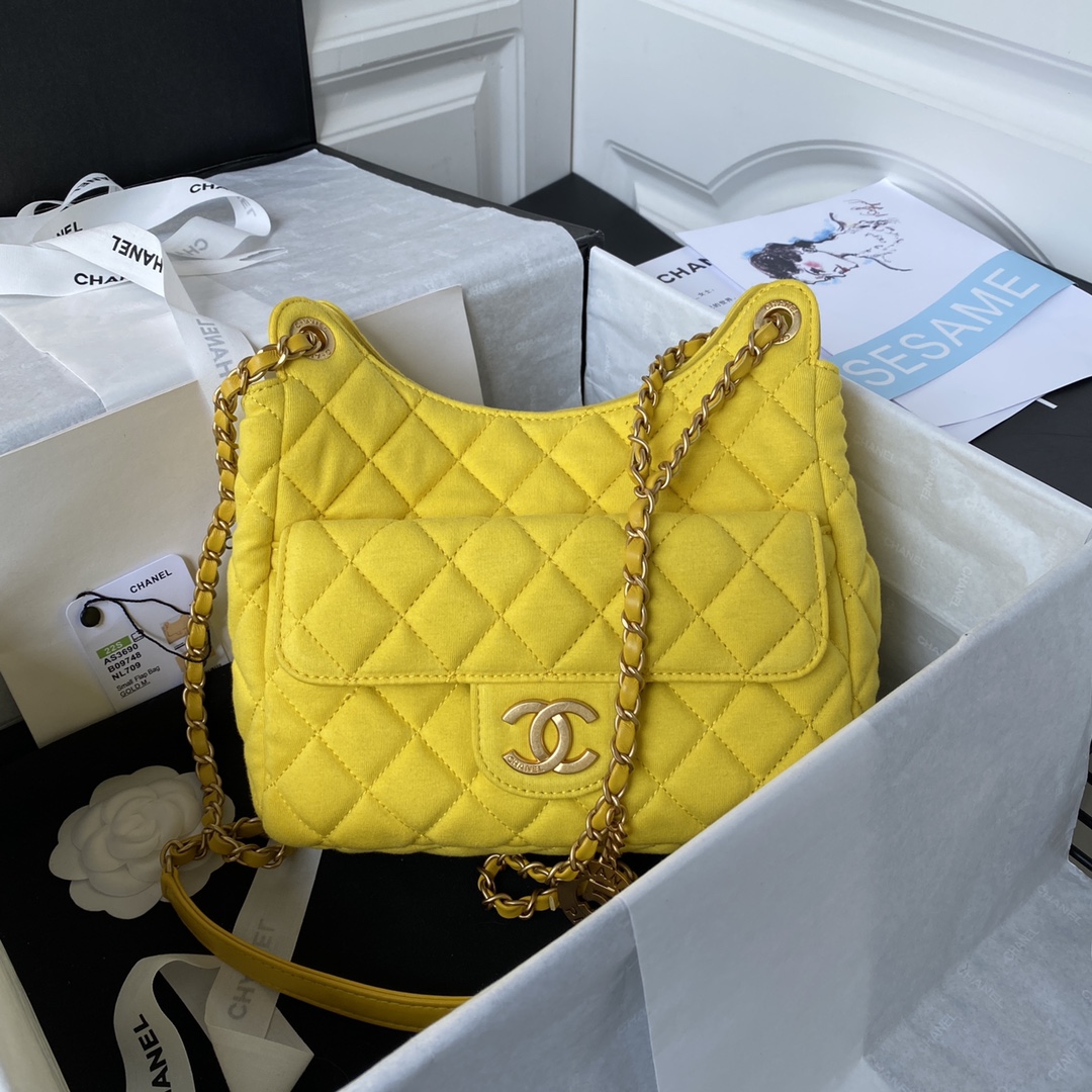 Bagsaaa Ch**el Hobo Handbag Yellow AS3690 - 21.5×22.5×7 cm