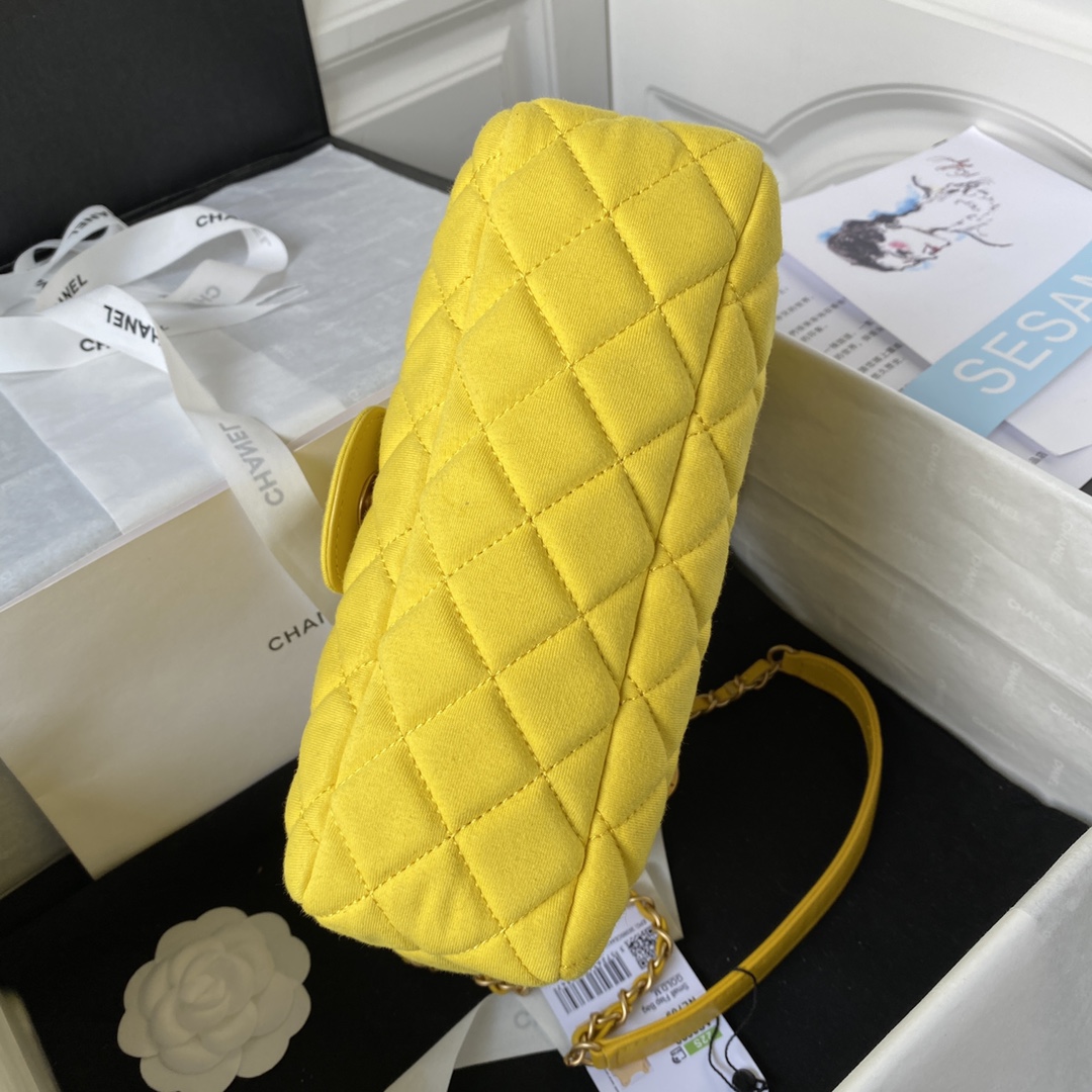 Bagsaaa Ch**el Hobo Handbag Yellow AS3690 - 21.5×22.5×7 cm