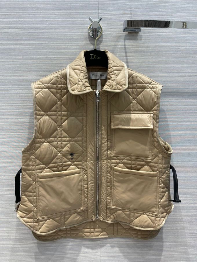 Bagsaaa D10r Women Vest Dark Beige Quilted Technical Taffeta