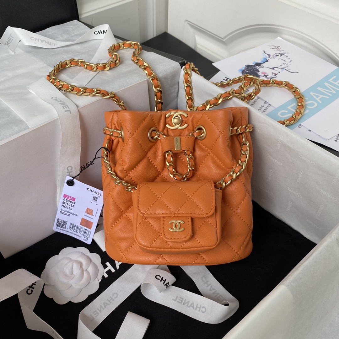 Bagsaaa Ch**el Small Backpack Orange AS3947 - 16.5 × 17 × 12 cm