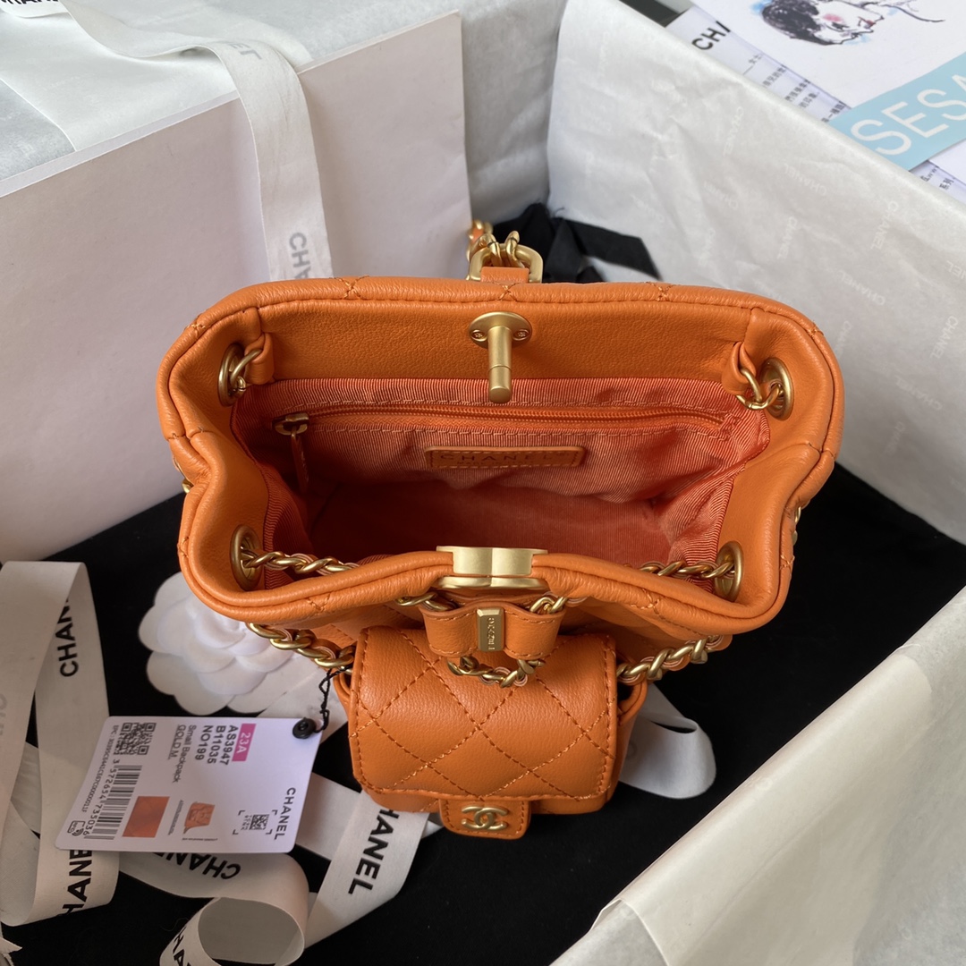 Bagsaaa Ch**el Small Backpack Orange AS3947 - 16.5 × 17 × 12 cm