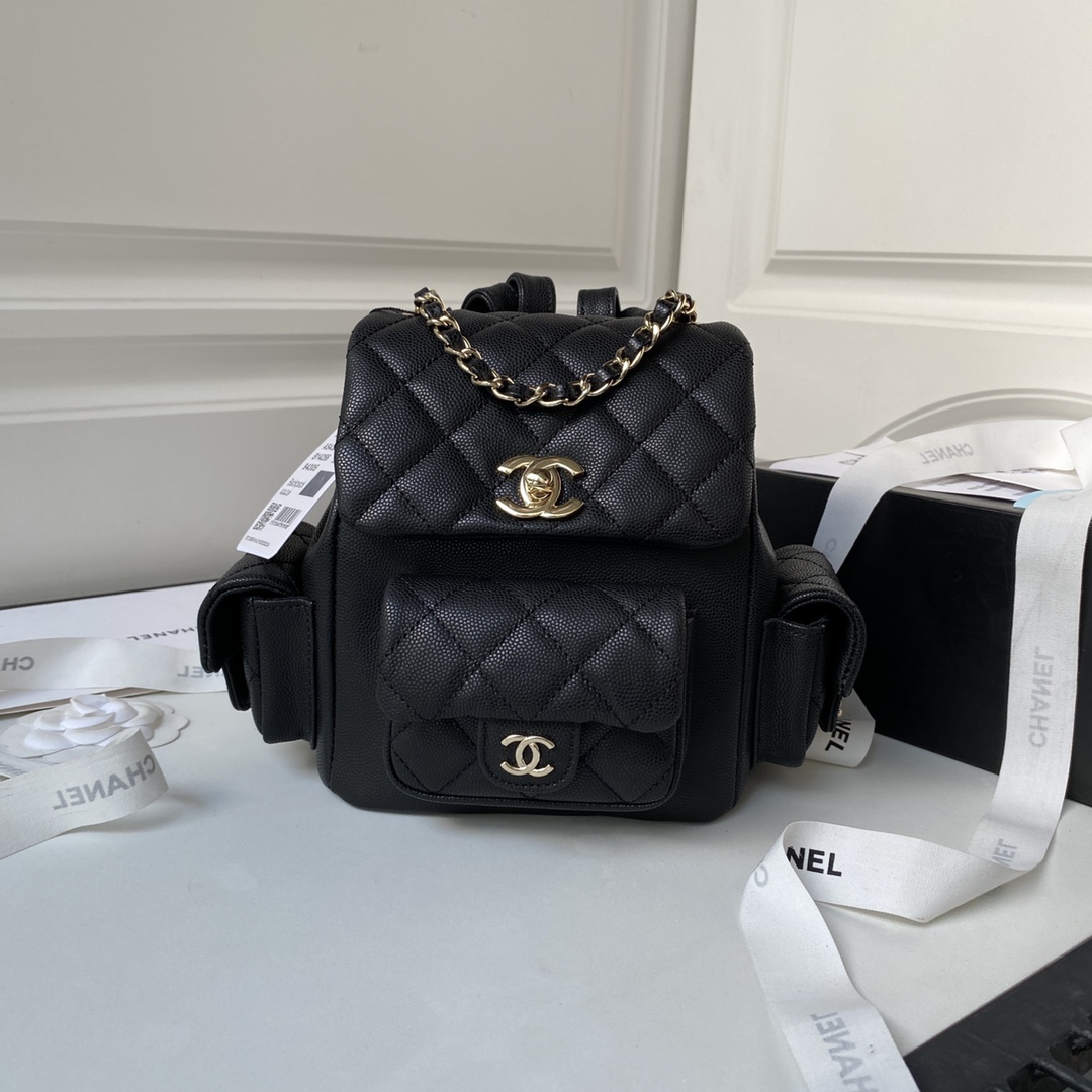 Bagsaaa Ch**el Small Backpack Black AS4399 - 19.5 × 18 × 10 cm