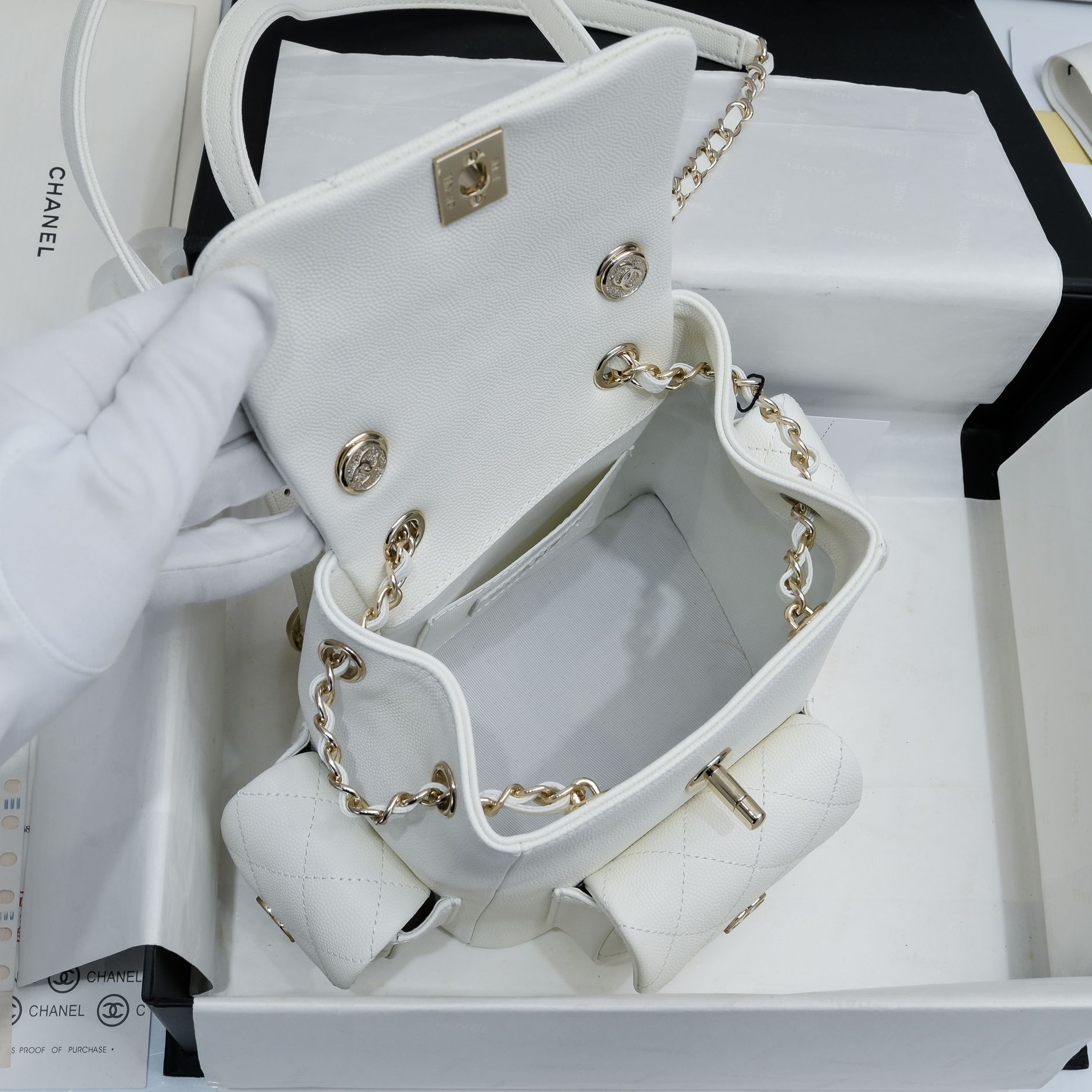 Bagsaaa Ch**el Small Backpack White AS4399 - 19.5 × 18 × 10 cm
