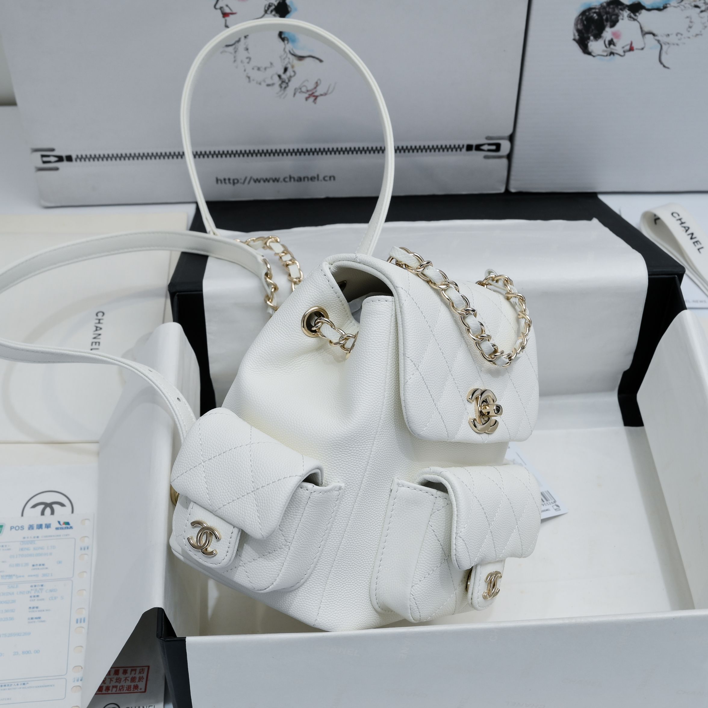 Bagsaaa Ch**el Small Backpack White AS4399 - 19.5 × 18 × 10 cm