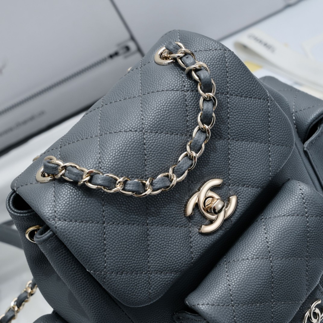 Bagsaaa Ch**el Small Backpack Gray AS4399 - 19.5 × 18 × 10 cm