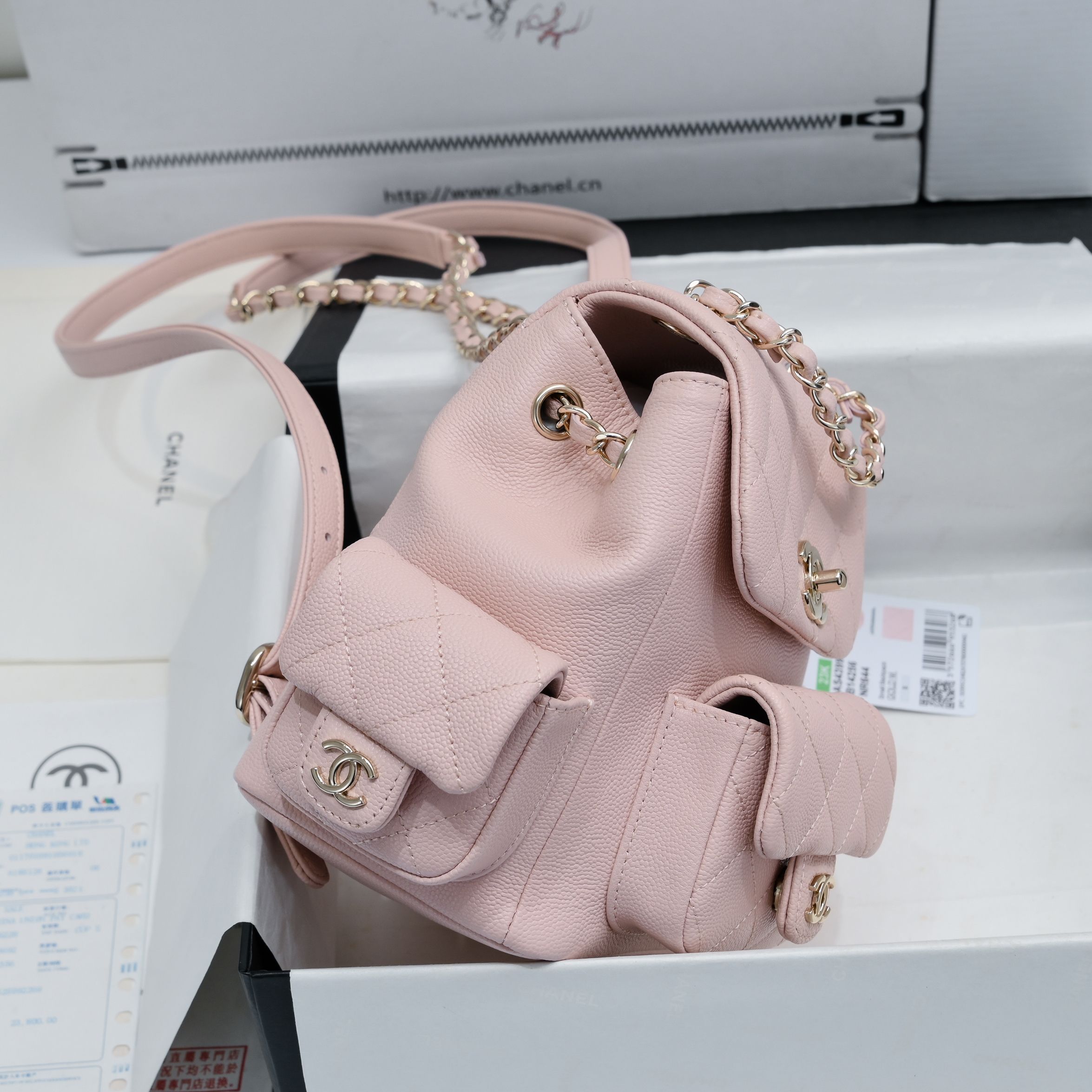 Bagsaaa Ch**el Small Backpack Light Pink AS4399 - 19.5 × 18 × 10 cm