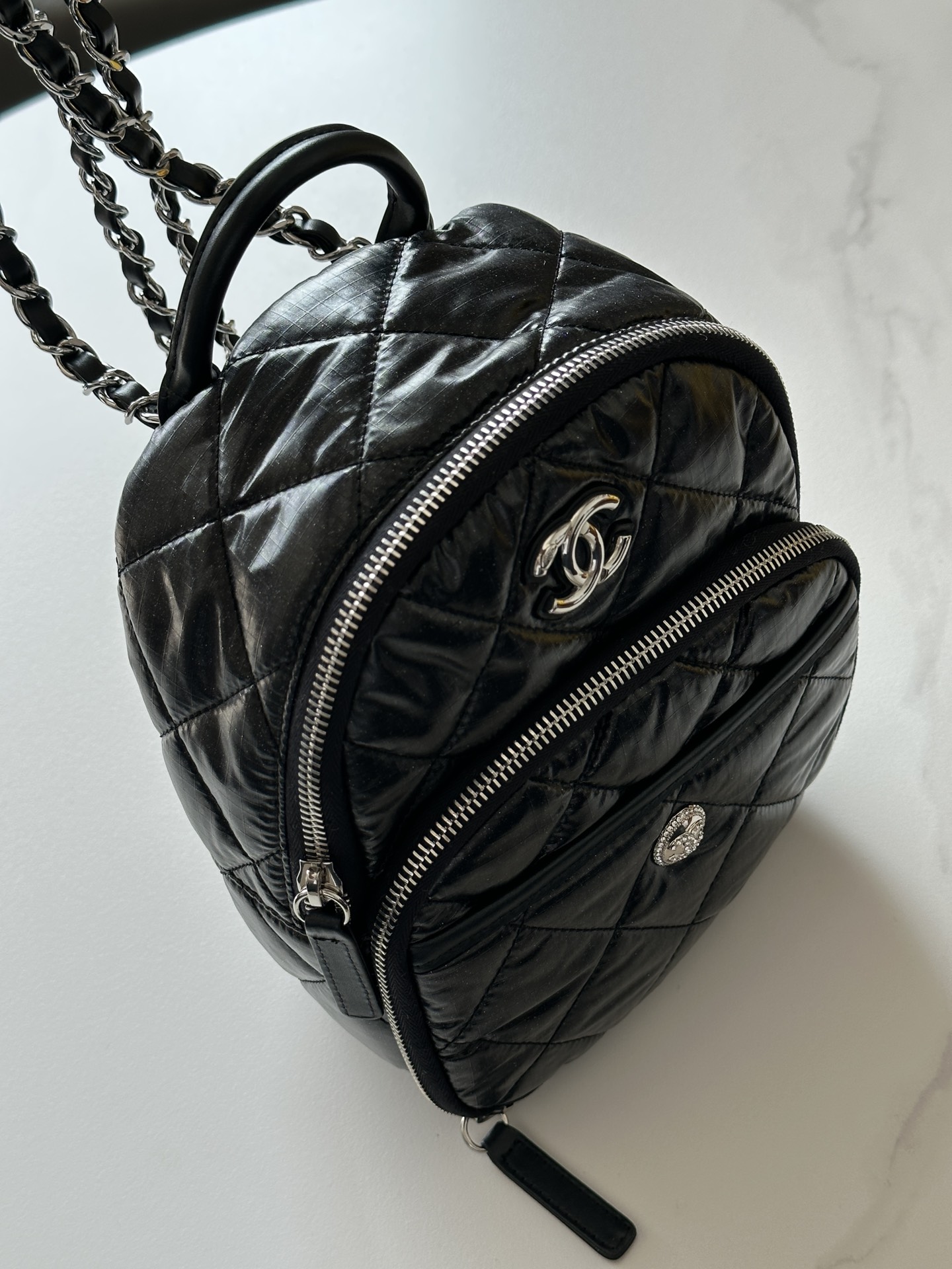 Bagsaaa Ch**el Backpack AS4366 Nylon & Silver-Tone Metal Black - 22 × 18 × 10 cm