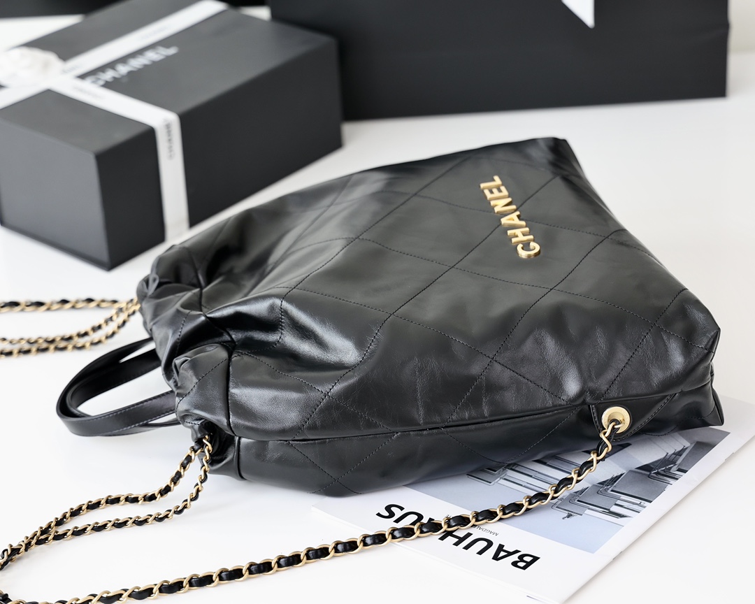 Bagsaaa Ch**el Large Backpack Ch**el 22 Black & Gold AS3313 - 51 × 40 × 9 cm