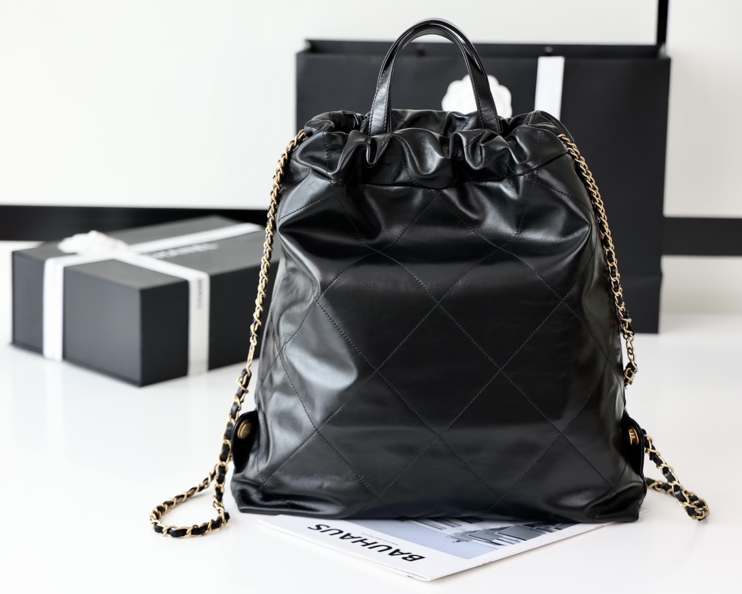 Bagsaaa Ch**el Large Backpack Ch**el 22 Black & Gold AS3313 - 51 × 40 × 9 cm