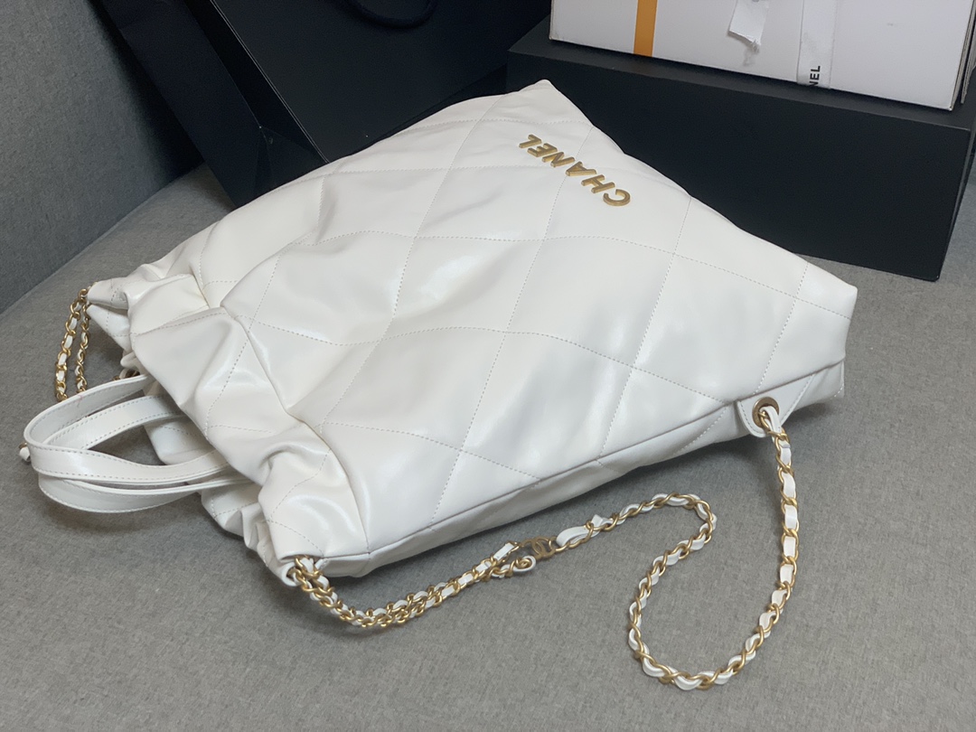 Bagsaaa Ch**el Large Backpack Ch**el 22 White & Gold AS3313 - 51 × 40 × 9 cm