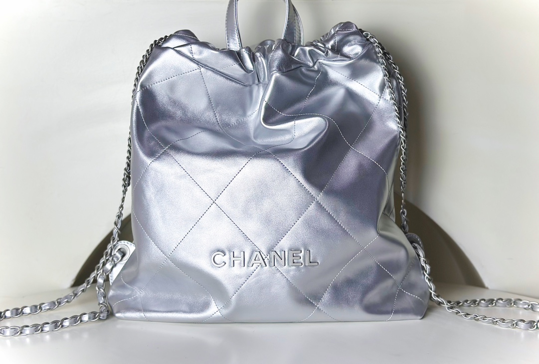 Bagsaaa Ch**el Large Backpack Ch**el 22 Silver AS3313 - 51 × 40 × 9 cm