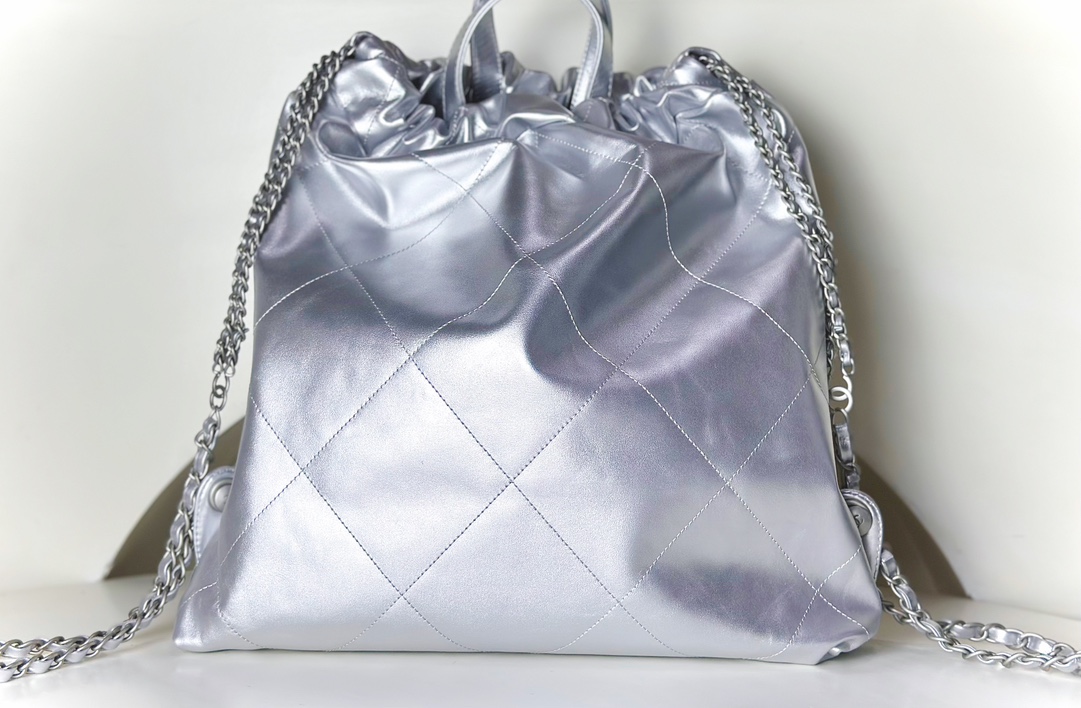 Bagsaaa Ch**el Large Backpack Ch**el 22 Silver AS3313 - 51 × 40 × 9 cm