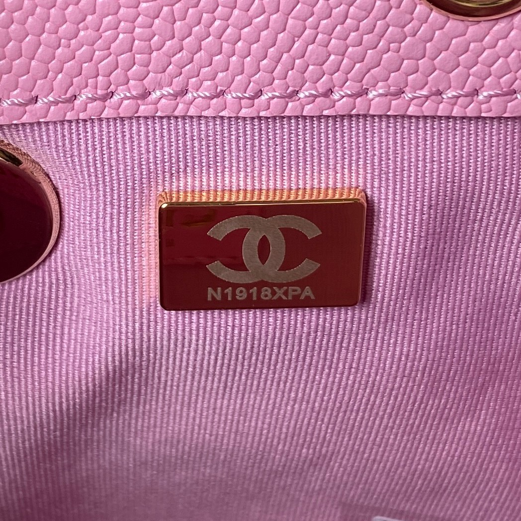 Bagsaaa Ch**el Small Backpack Grained Shiny Calfskin AS3787 Pink - 17.5-16.5-10 cm