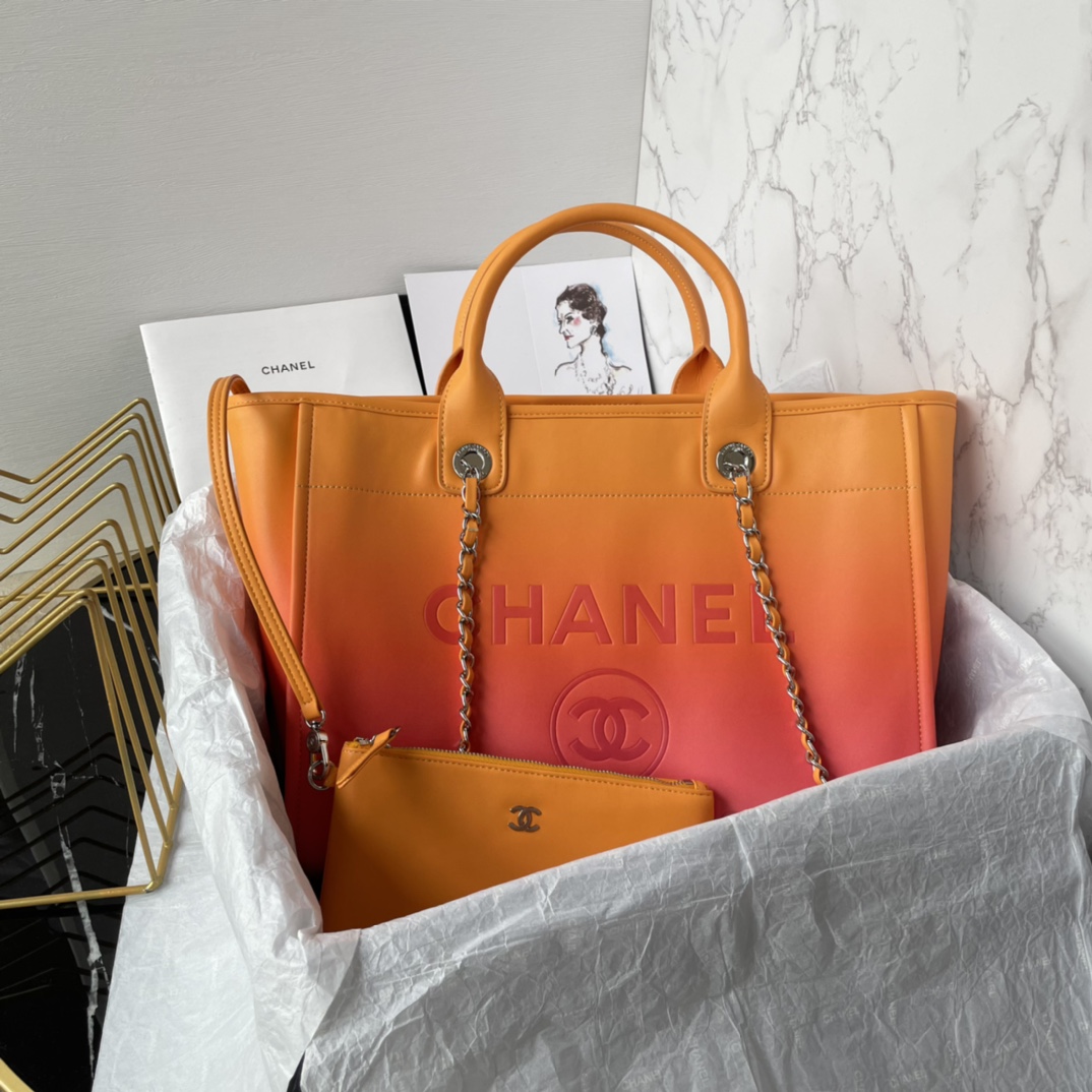 Bagsaaa Ch**el Shopping Bag AS3351 Orange/Coral/Pink - 26 × 41 × 17 cm