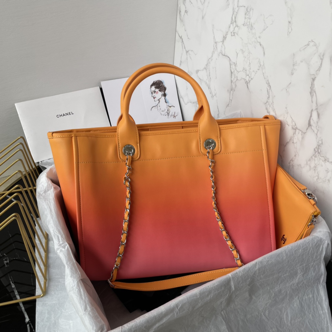Bagsaaa Ch**el Shopping Bag AS3351 Orange/Coral/Pink - 26 × 41 × 17 cm