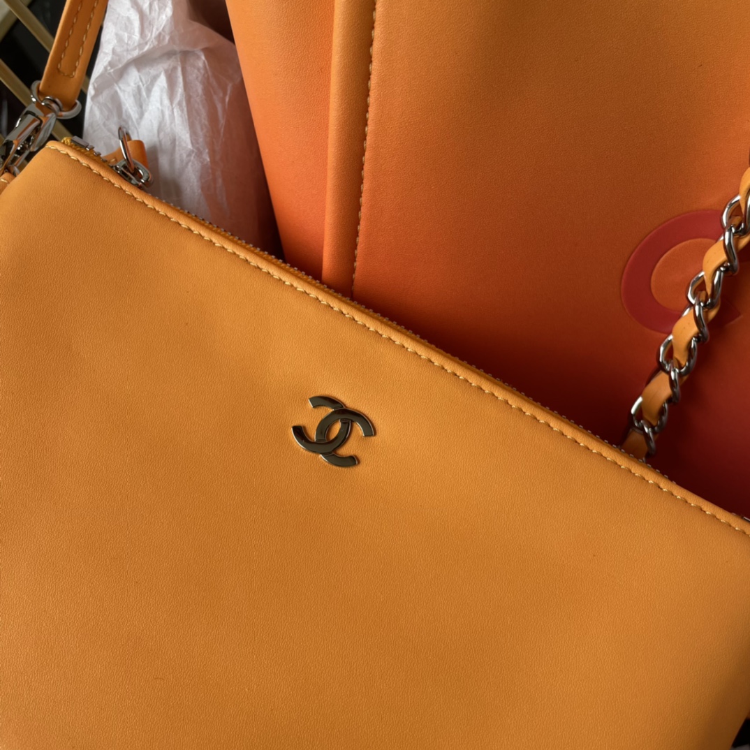 Bagsaaa Ch**el Shopping Bag AS3351 Orange/Coral/Pink - 26 × 41 × 17 cm