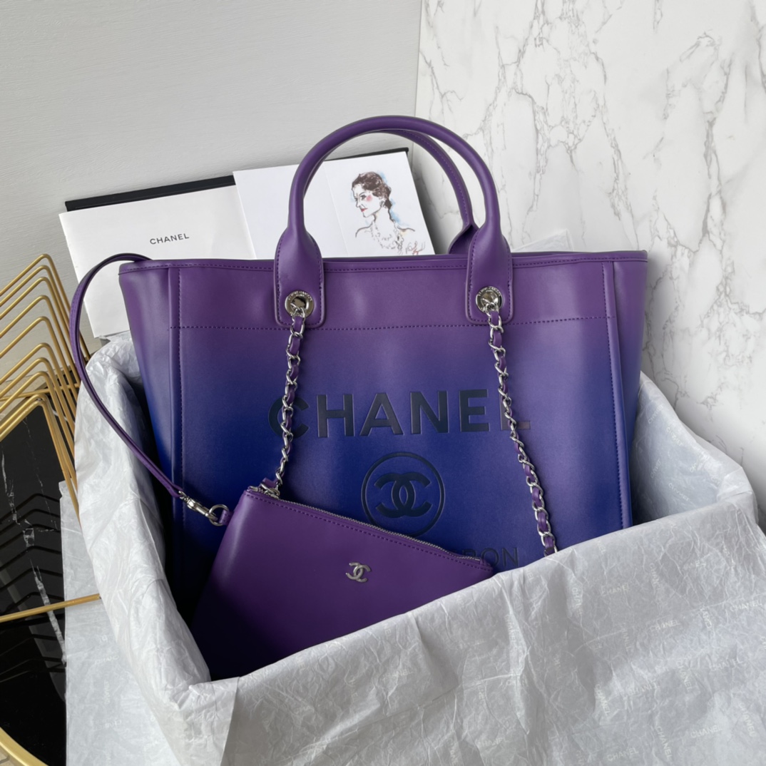 Bagsaaa Ch**el Shopping Bag AS3351 Purple/Blue/Dark Blue - 26 × 41 × 17 cm