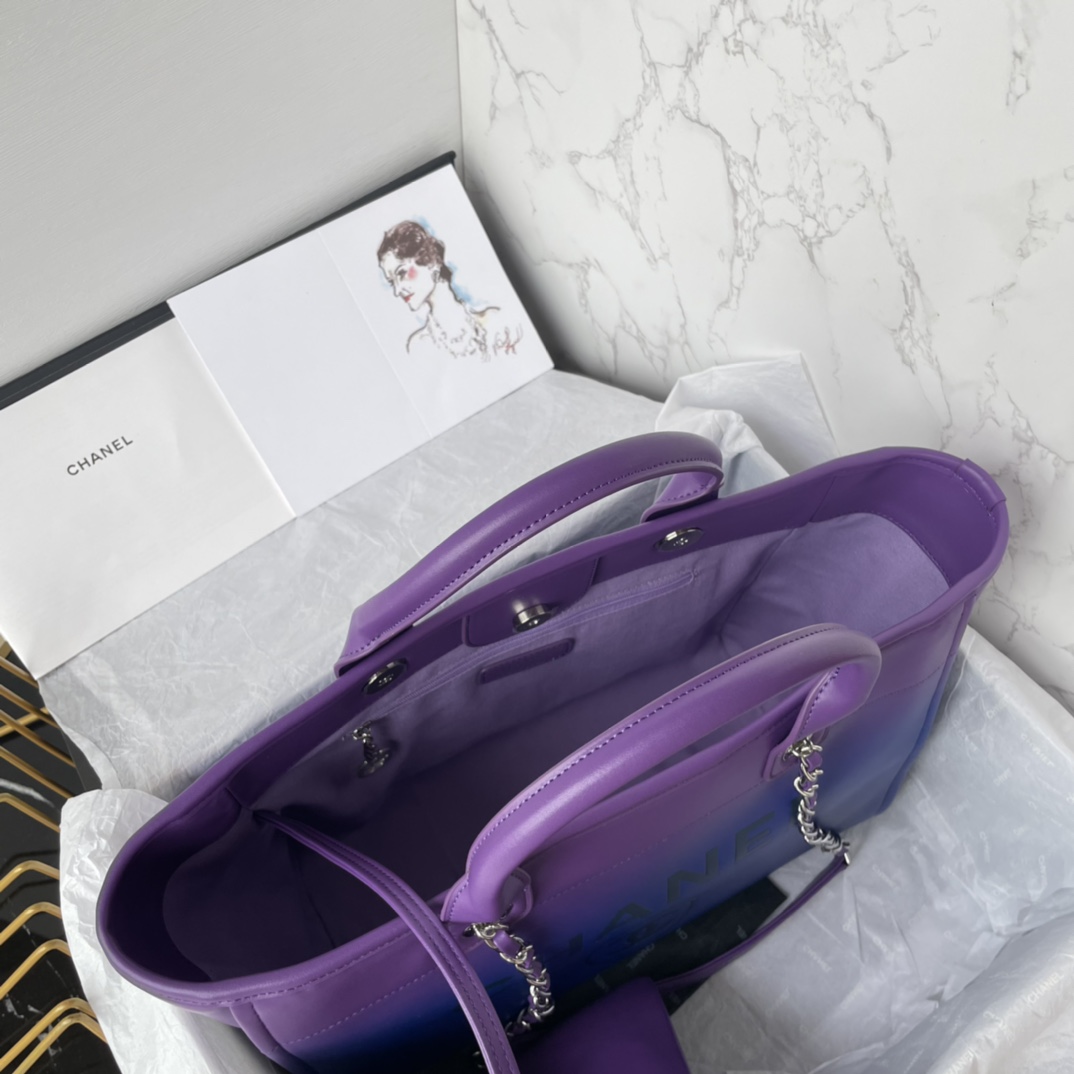 Bagsaaa Ch**el Shopping Bag AS3351 Purple/Blue/Dark Blue - 26 × 41 × 17 cm