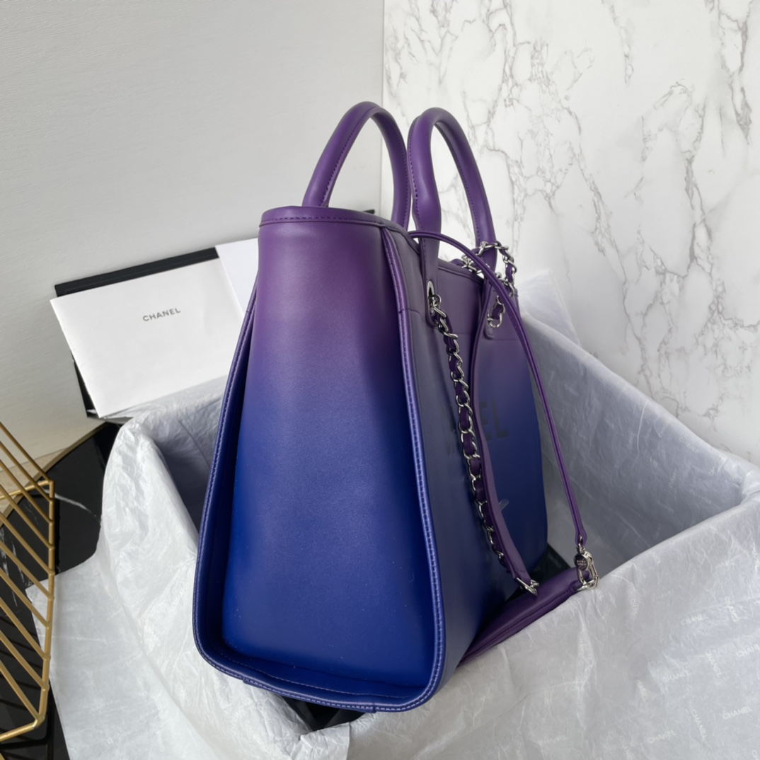 Bagsaaa Ch**el Shopping Bag AS3351 Purple/Blue/Dark Blue - 26 × 41 × 17 cm