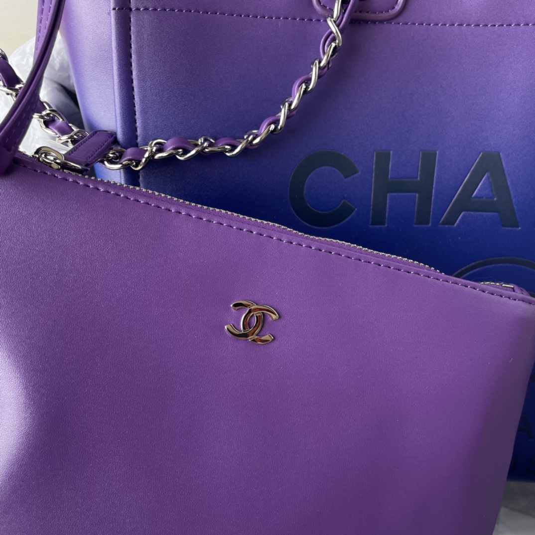 Bagsaaa Ch**el Shopping Bag AS3351 Purple/Blue/Dark Blue - 26 × 41 × 17 cm