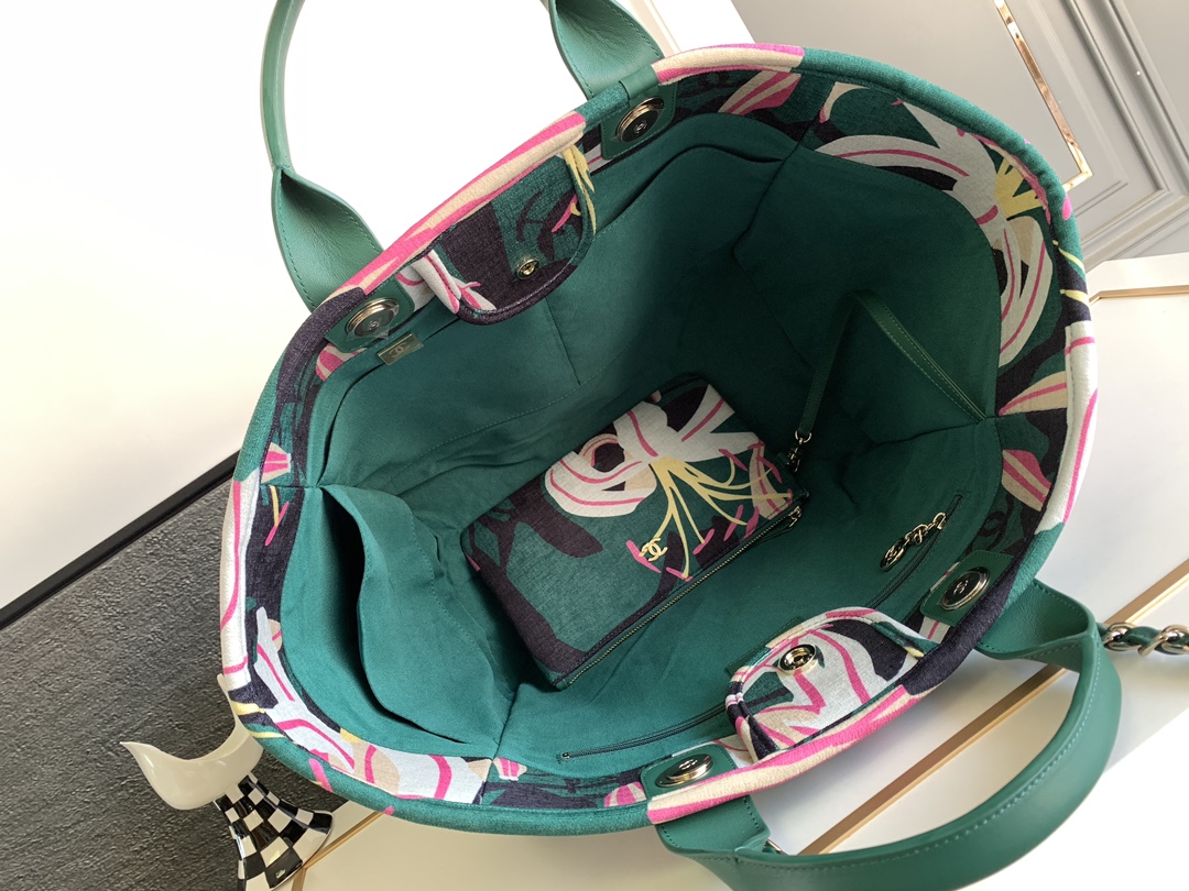 Bagsaaa Ch**el Large Tote Green & Multicolor A66941 - 30 × 50 × 22 cm