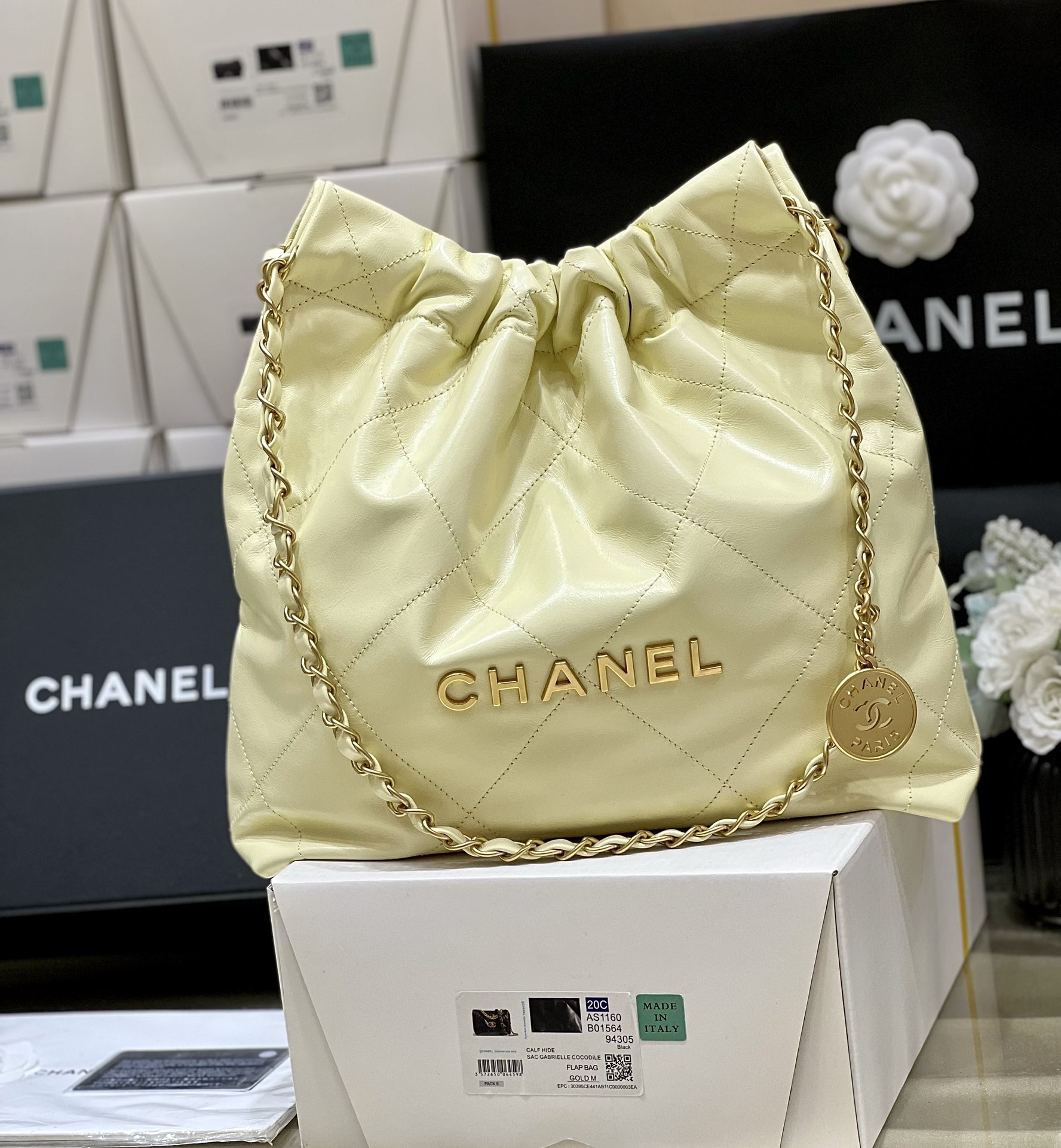 Bagsaaa Ch**el 22 Small Handbag Light Yellow AS3260 - 35 × 37 × 7 cm