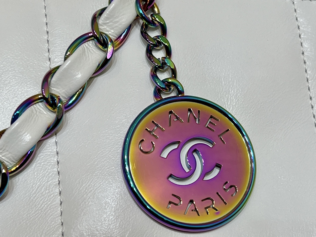 Bagsaaa Ch**el 22 Small Handbag White & Rainbow Logo AS3260 - 35 × 37 × 7 cm
