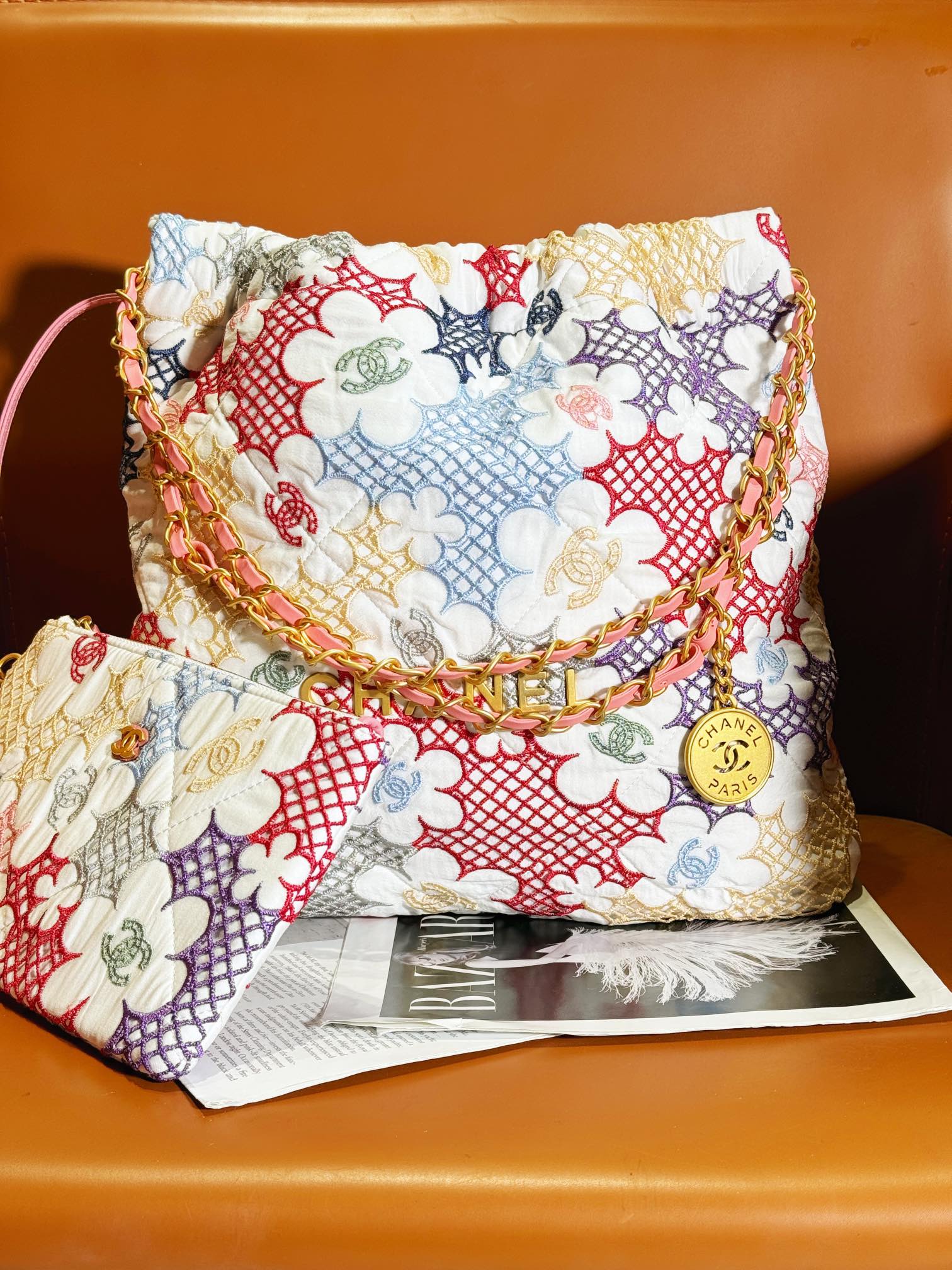 Bagsaaa Ch**el 22 Small Handbag Multicolor Flowers AS3260 - 35 × 37 × 7 cm