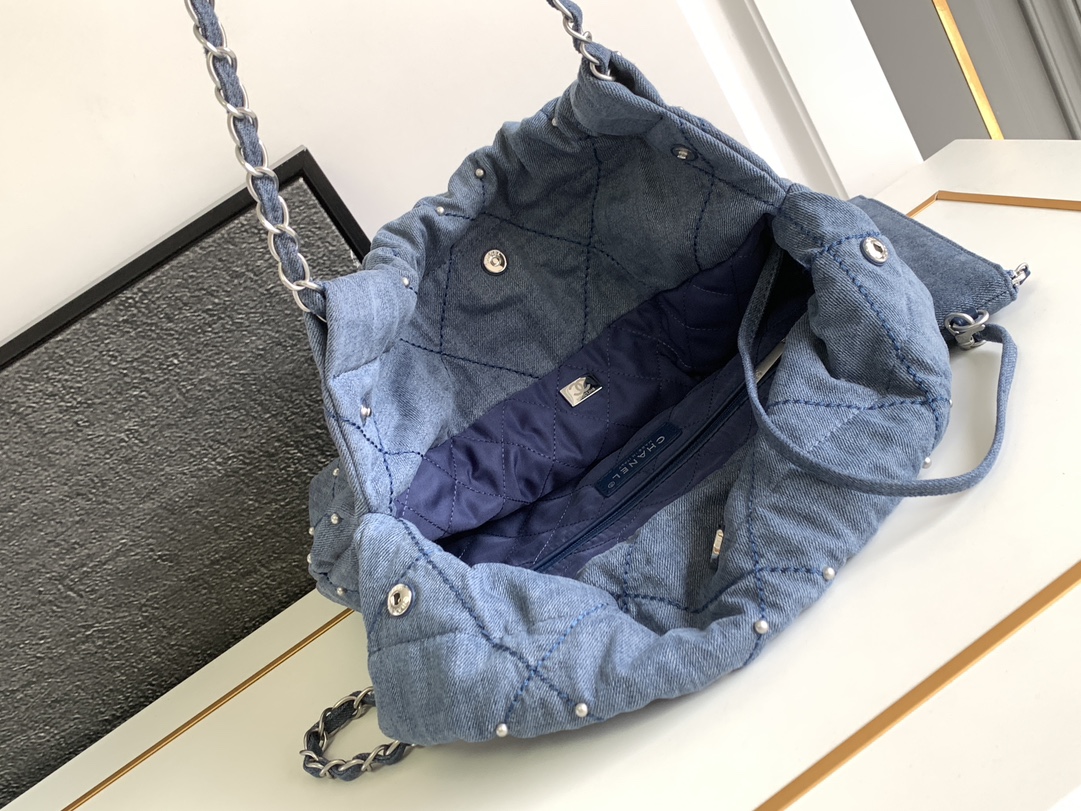 Bagsaaa Ch**el 22 Small Handbag Washed Denim AS3260 - 35 × 37 × 7 cm