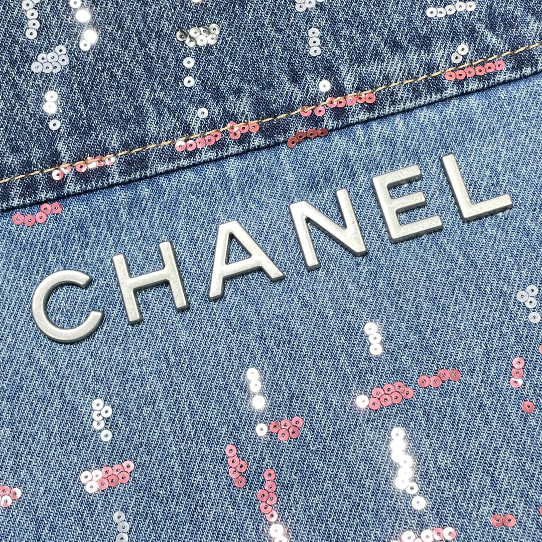 Bagsaaa Ch**el 22 Handbag Denim Patchwork AS3261 - 39 × 42 × 8 cm