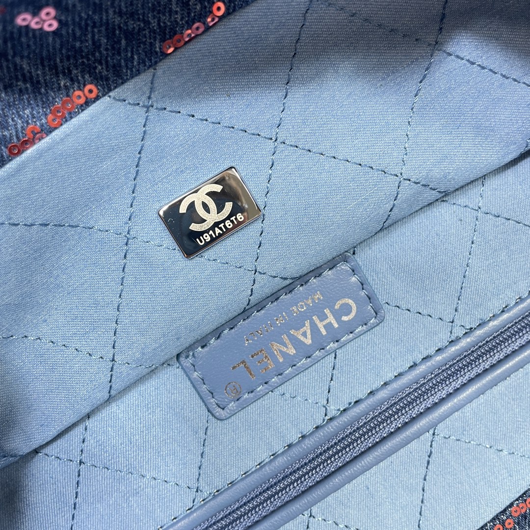 Bagsaaa Ch**el 22 Handbag Denim Patchwork AS3261 - 39 × 42 × 8 cm