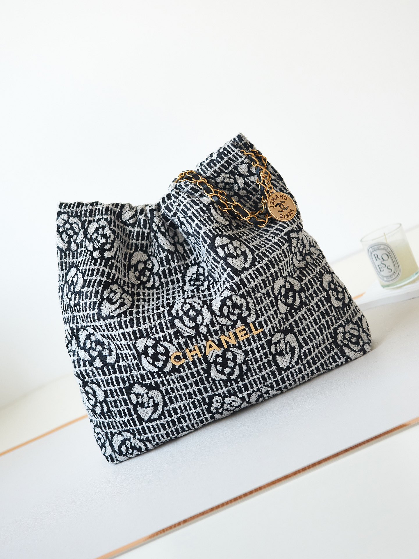 Bagsaaa Ch**el 22 Handbag AS3261 Cashmere Jacquard Black & White - 39 × 42 × 8 cm
