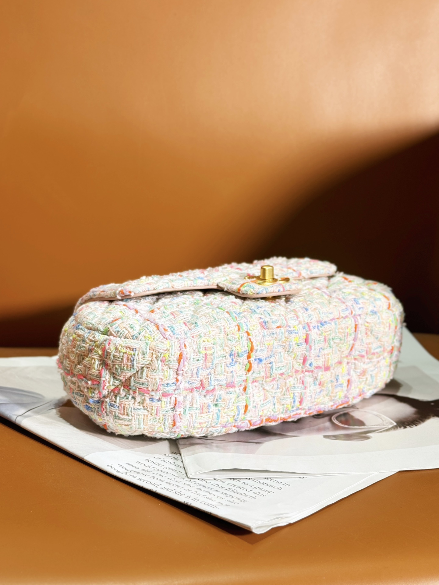 Bagsaaa Ch**el Bag With Top Handle AS4569 Multicolour Tweed - 13.5 × 23.5 × 5.5 cm