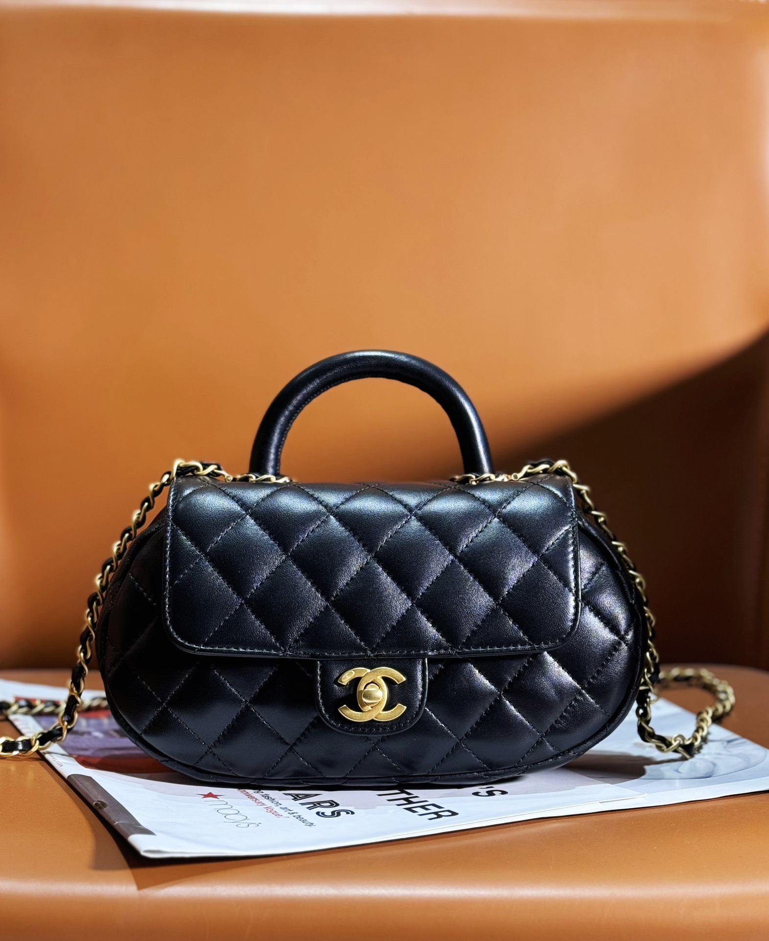Bagsaaa Ch**el Bag With Top Handle AS4569 Black - 13.5 × 23.5 × 5.5 cm
