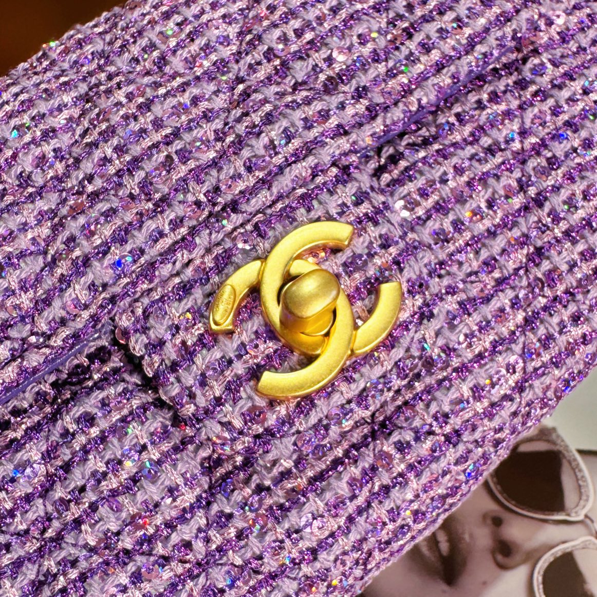 Bagsaaa Ch**el Small Bag With Top Handle AS4573 Purple Tweed - 11.5 × 20.5 × 5.5 cm