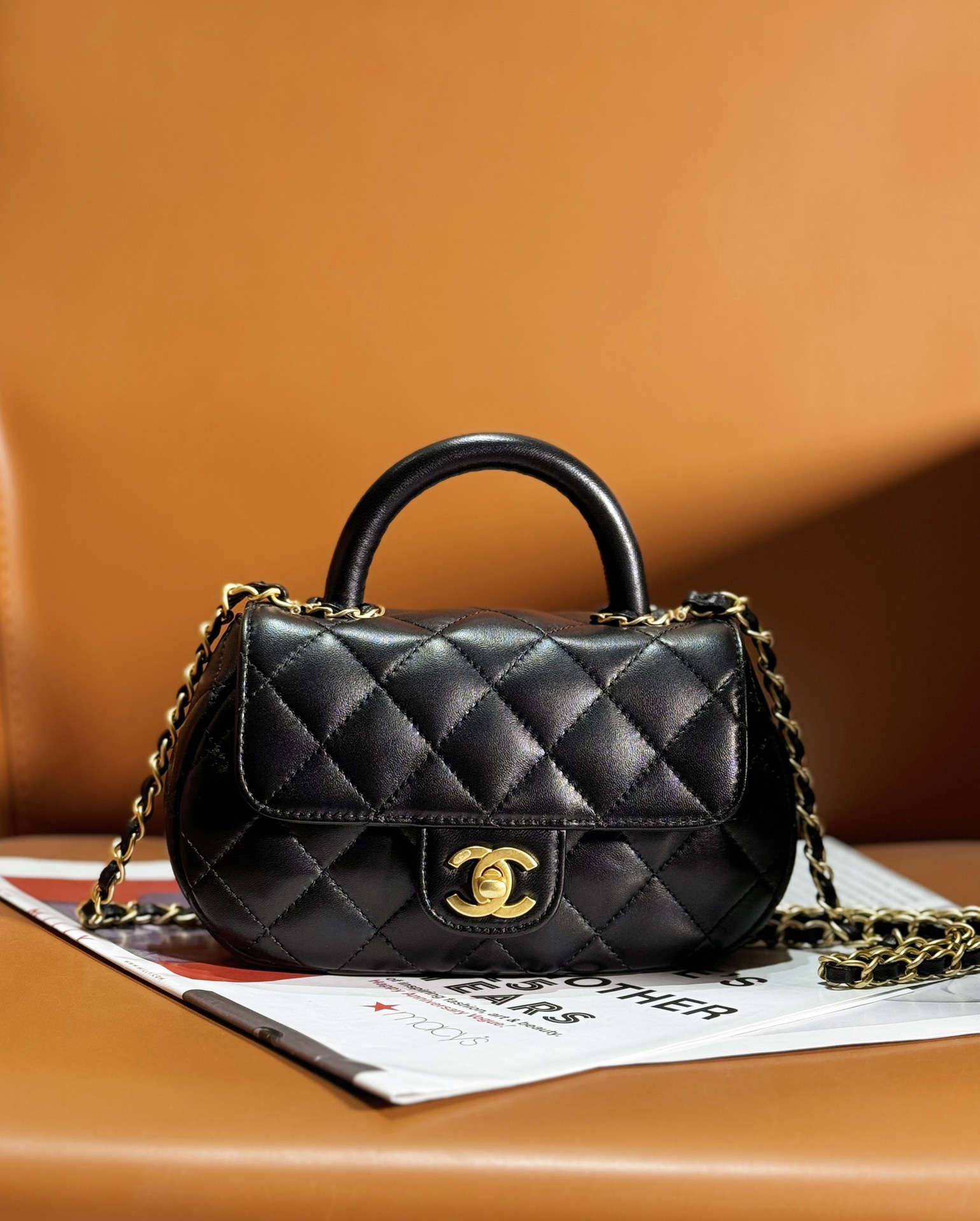 Bagsaaa Ch**el Small Bag With Top Handle AS4573 Black - 11.5 × 20.5 × 5.5 cm