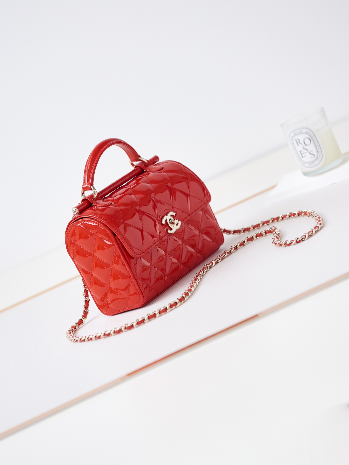 Bagsaaa Ch**el Small Box Bag Red Patent AS4511 - 13 × 18 × 8.5 cm