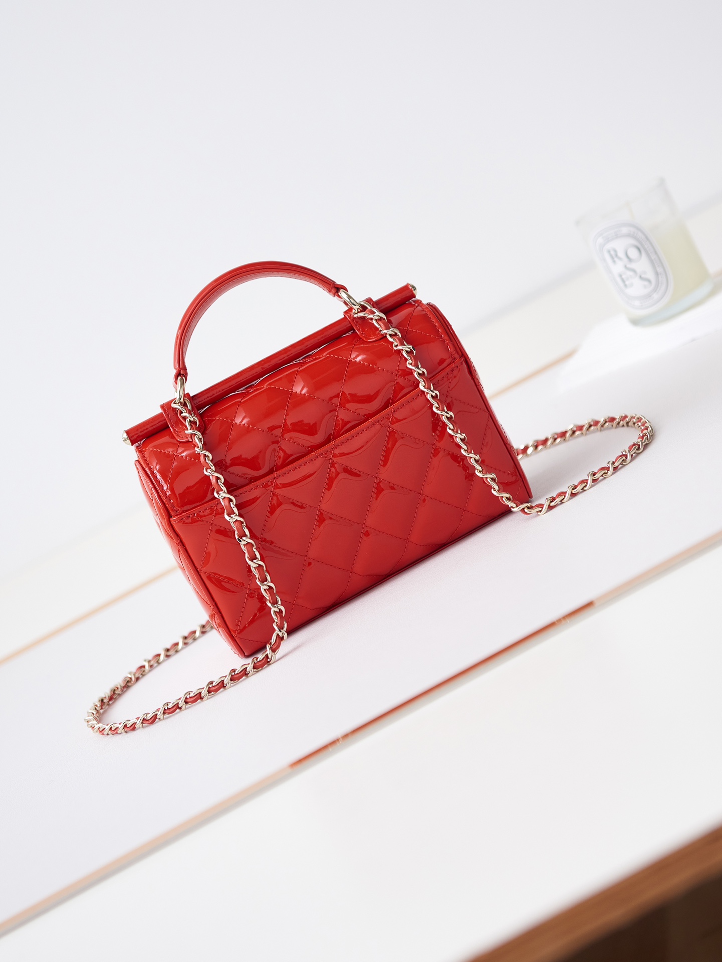 Bagsaaa Ch**el Small Box Bag Red Patent AS4511 - 13 × 18 × 8.5 cm