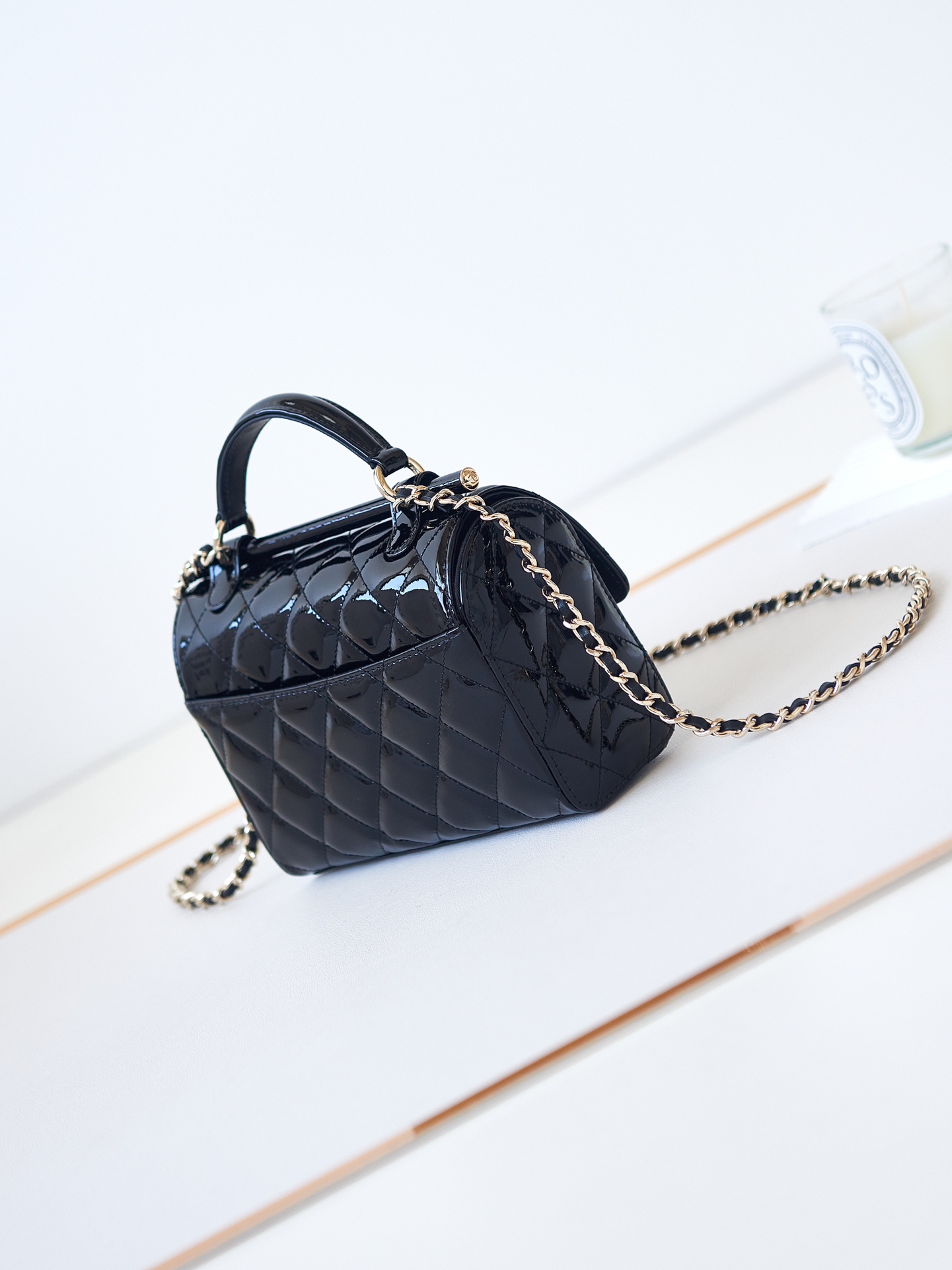 Bagsaaa Ch**el Small Box Bag Black Patent AS4511 - 13 × 18 × 8.5 cm