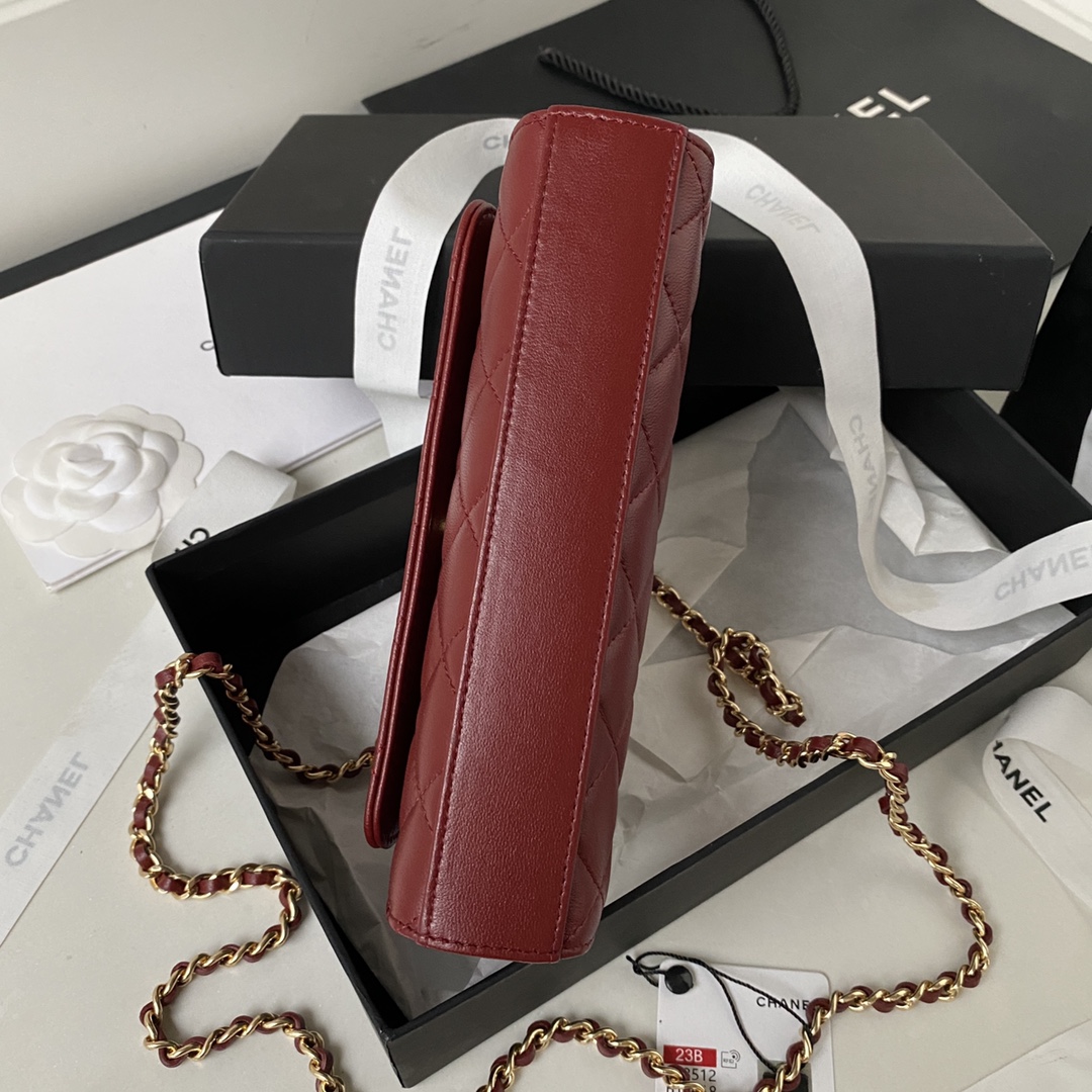 Bagsaaa Ch**el Flap Phone Holder With Chain AP3512 Burgundy Red - 11 × 17.2 × 3.5 cm