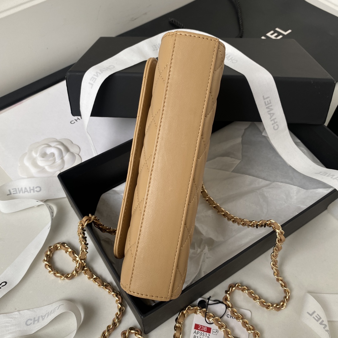 Bagsaaa Ch**el Flap Phone Holder With Chain AP3512 Dark Beige - 11 × 17.2 × 3.5 cm