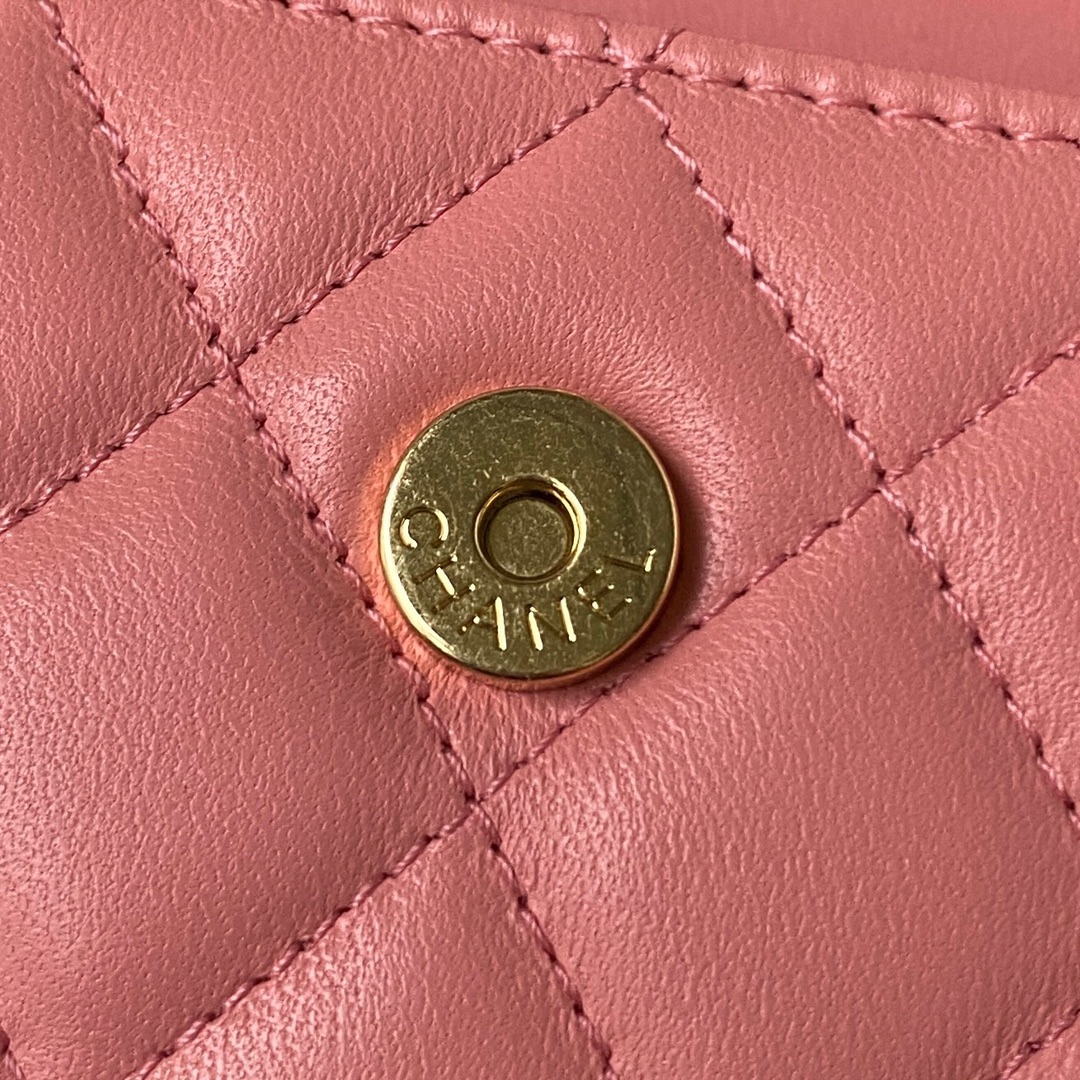 Bagsaaa Ch**el Flap Phone Holder With Chain AP3512 Pink - 11 × 17.2 × 3.5 cm