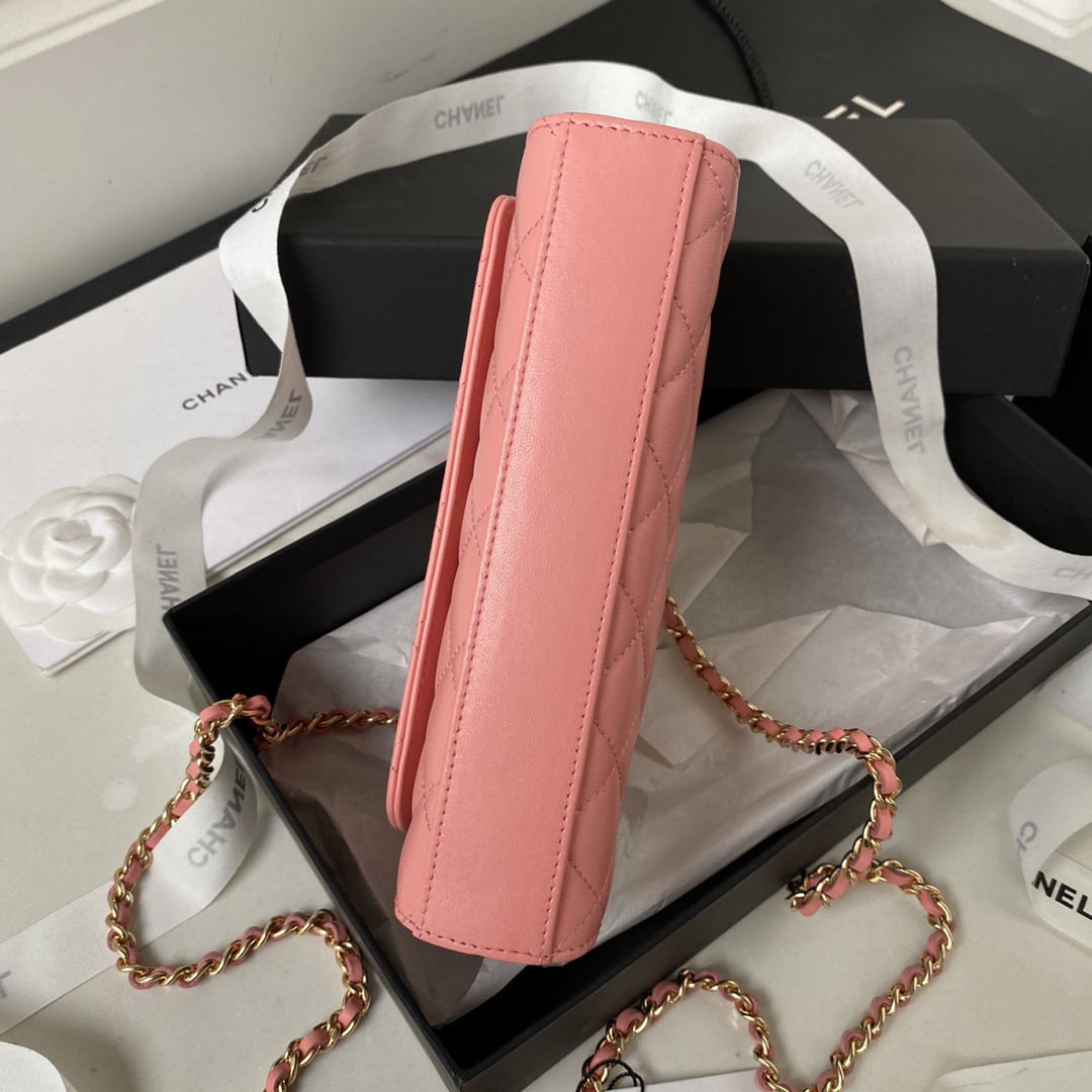 Bagsaaa Ch**el Flap Phone Holder With Chain AP3512 Pink - 11 × 17.2 × 3.5 cm