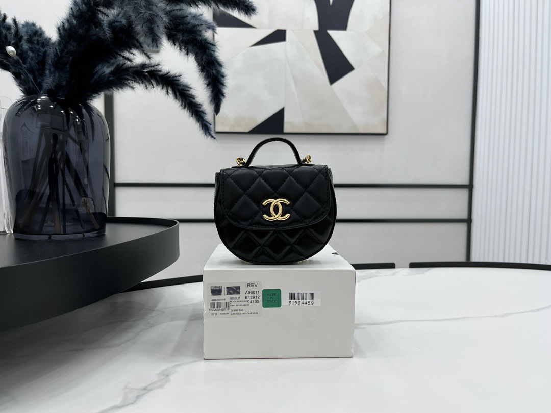 Bagsaaa Ch**el Clutch With Chain AP3378 Black - 11.5 × 12.5 × 3.5 cm